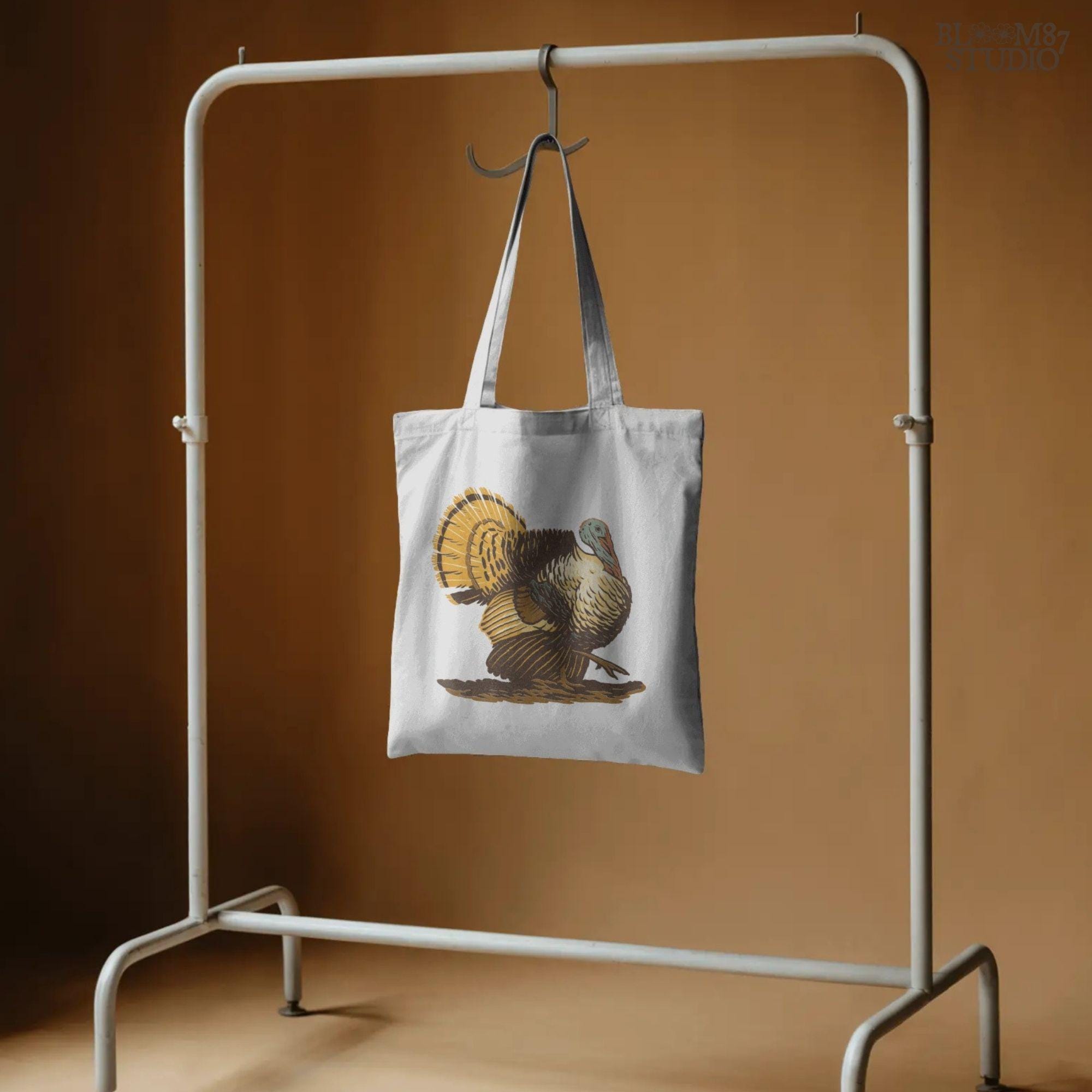 Hand-drawn wild turkey illustration with rich fall colors, showing full feathers and strut posture, ideal for Thanksgiving sublimation design.