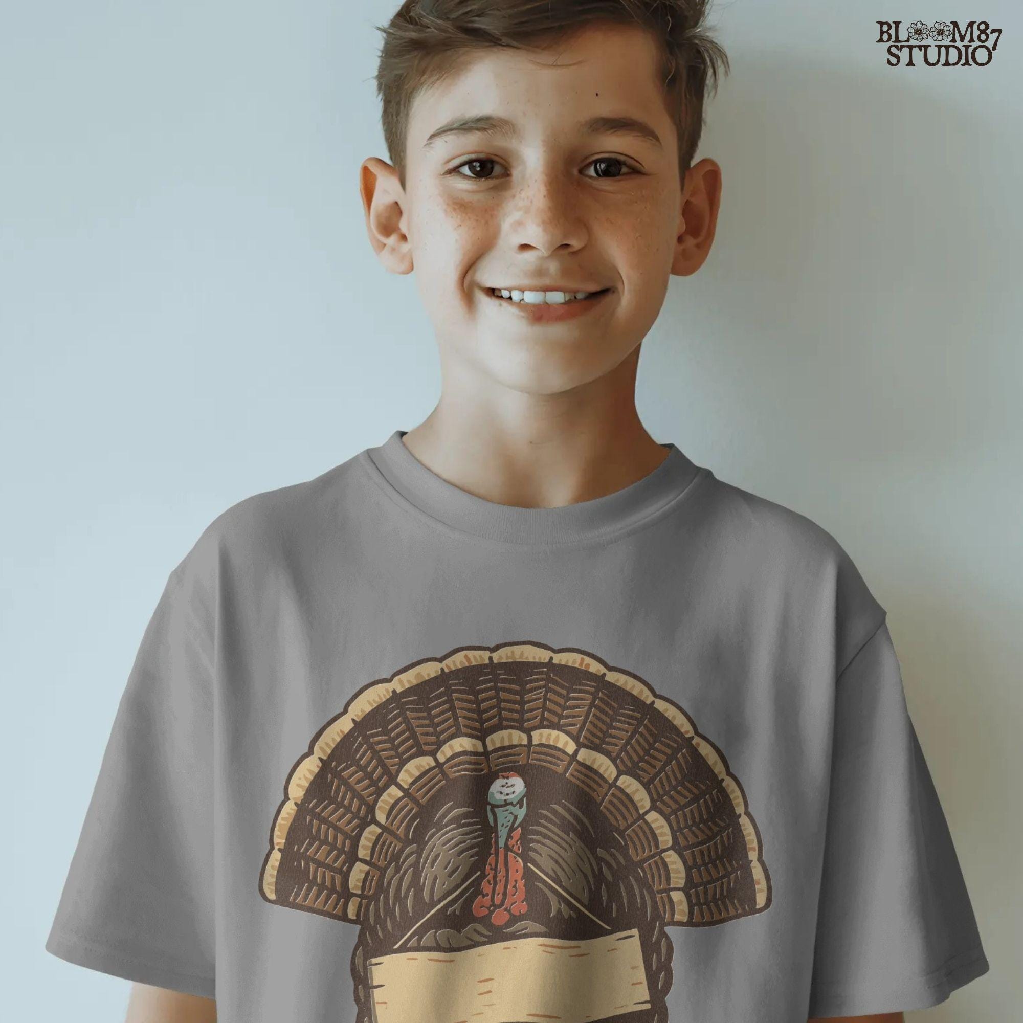 Retro-style Thanksgiving turkey standing upright holding a blank wooden sign, designed for editable sublimation or customizable fall craft projects.