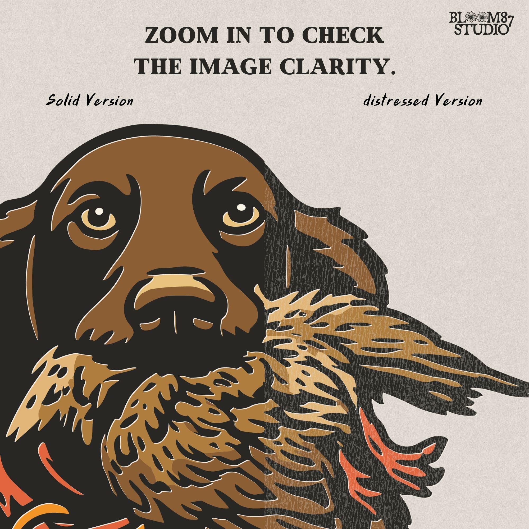 Illustration of a hunting retriever dog carrying a game bird in its mouth, rustic upland hunting sublimation PNG design.