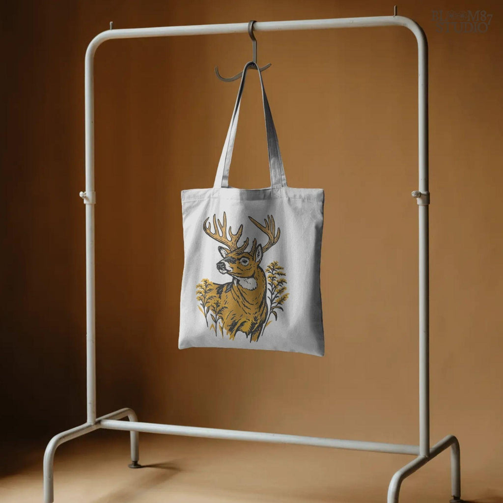 Whitetail buck with large antlers surrounded by goldenrod flowers, hunting season wildlife PNG sublimation design