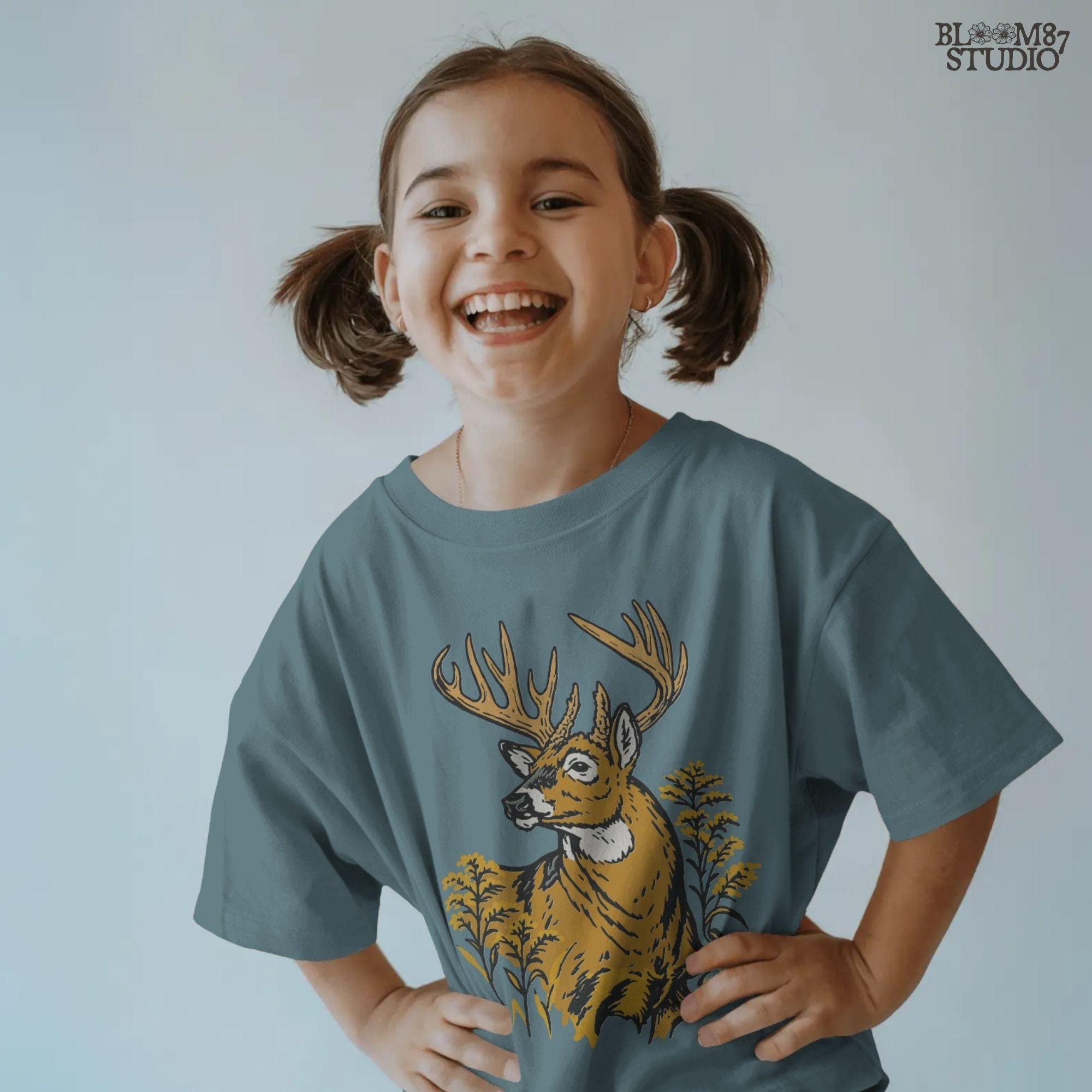 Whitetail buck with large antlers surrounded by goldenrod flowers, hunting season wildlife PNG sublimation design