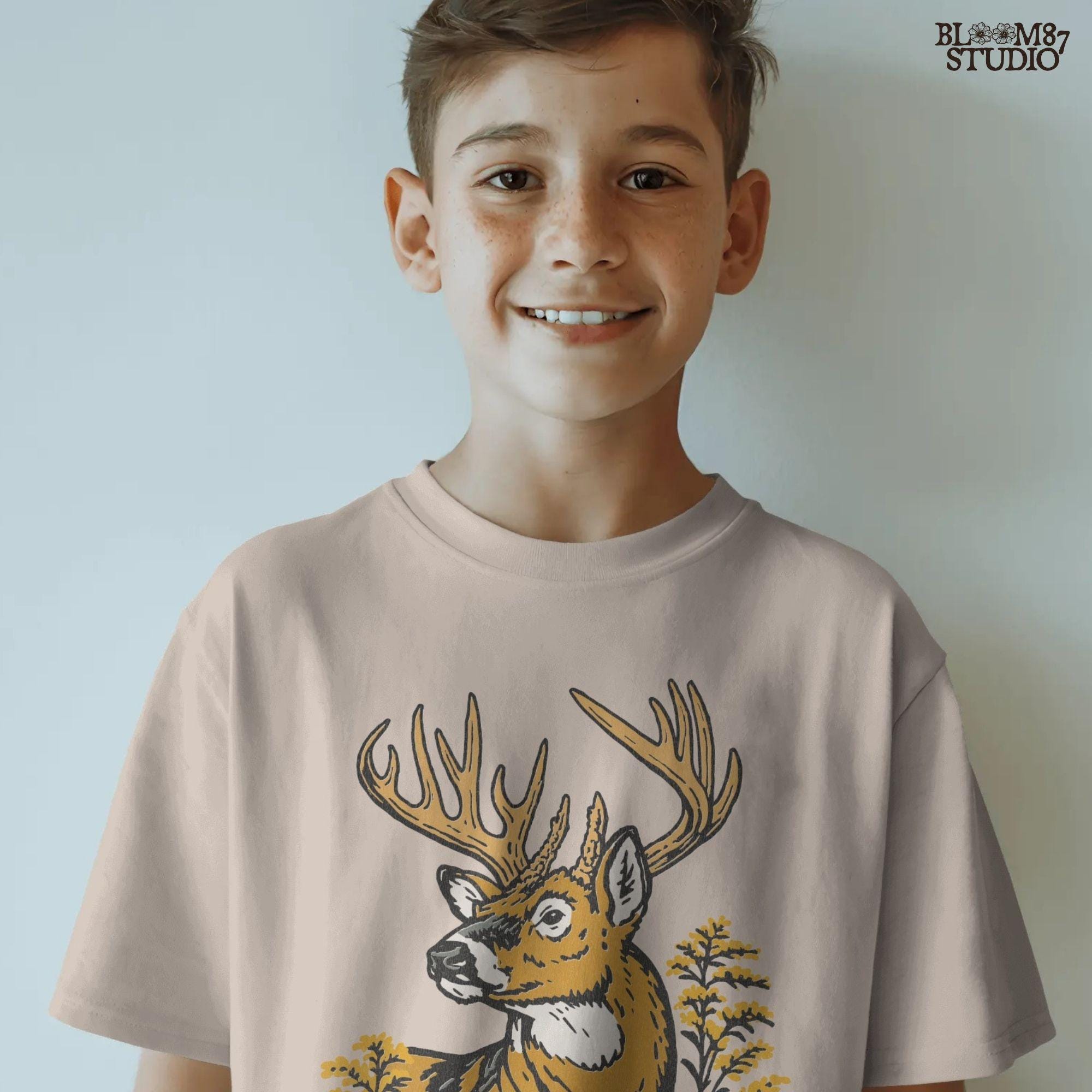 Whitetail buck with large antlers surrounded by goldenrod flowers, hunting season wildlife PNG sublimation design