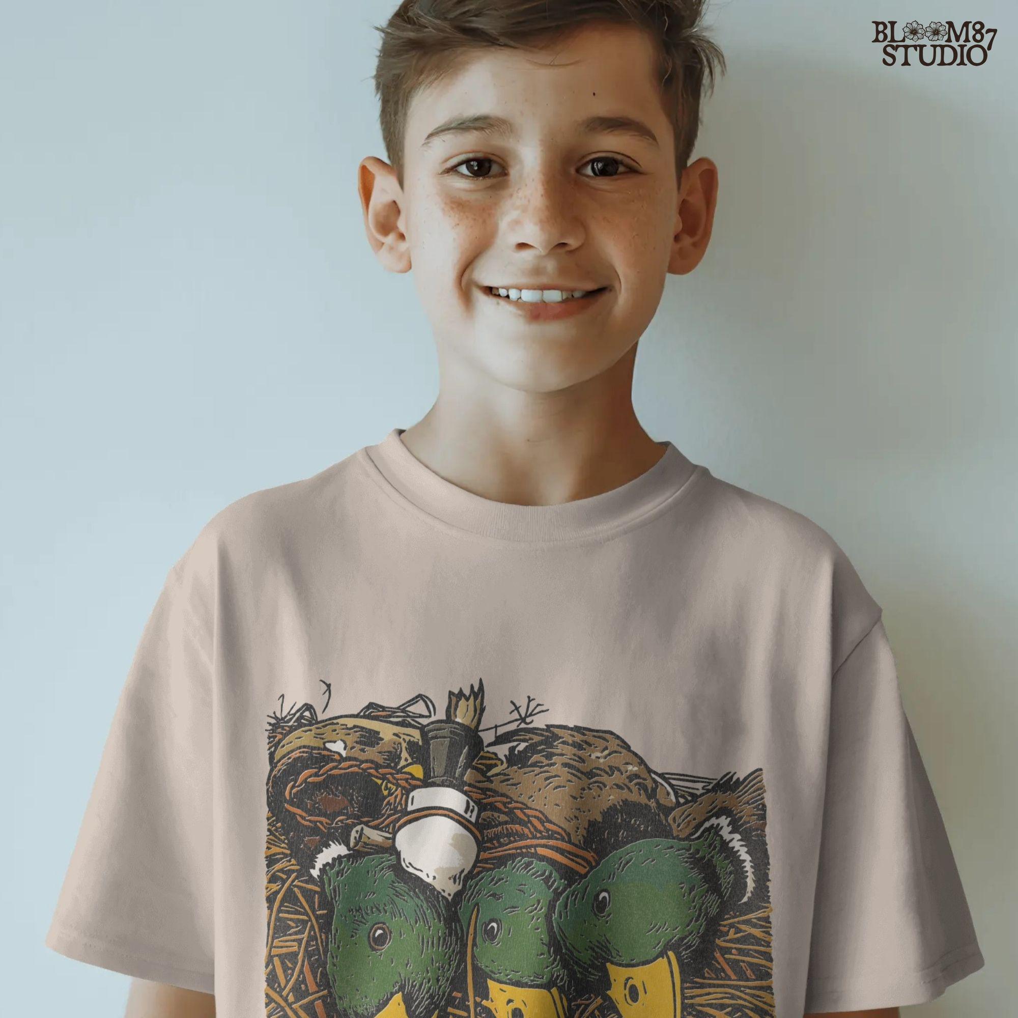 Illustration of three drake mallard ducks with green heads and yellow bills, lying in marsh grass with a duck call, hunting PNG sublimation design