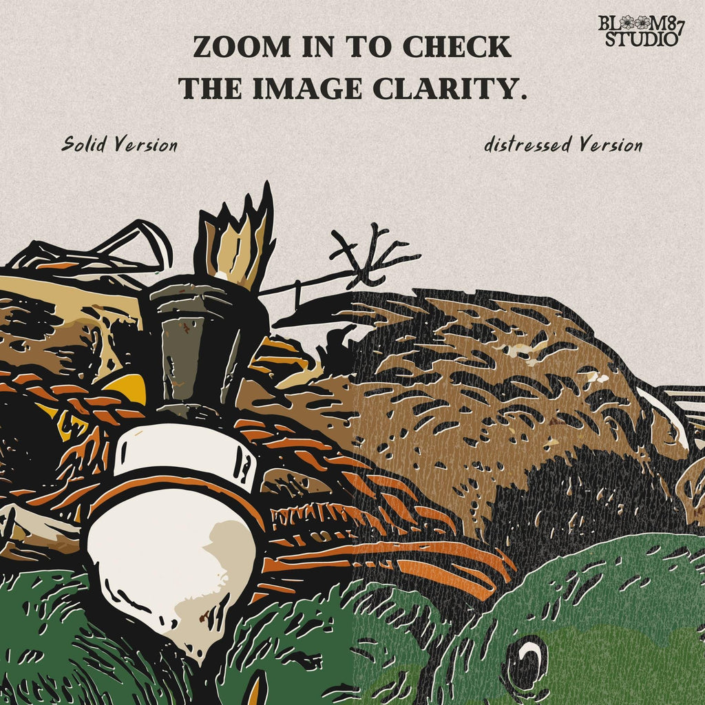 Illustration of three drake mallard ducks with green heads and yellow bills, lying in marsh grass with a duck call, hunting PNG sublimation design