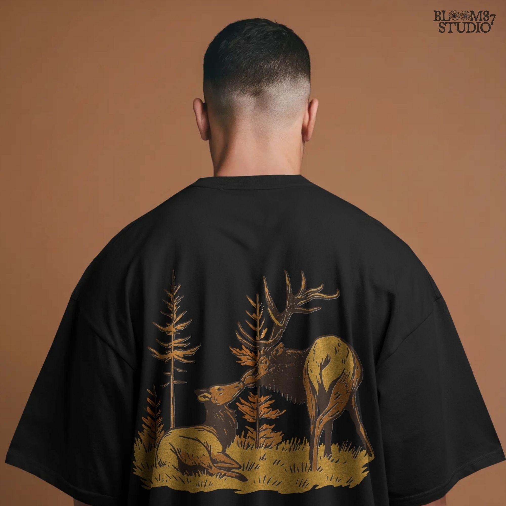 Elk Couple PNG: Rustic Wildlife Sublimation Design