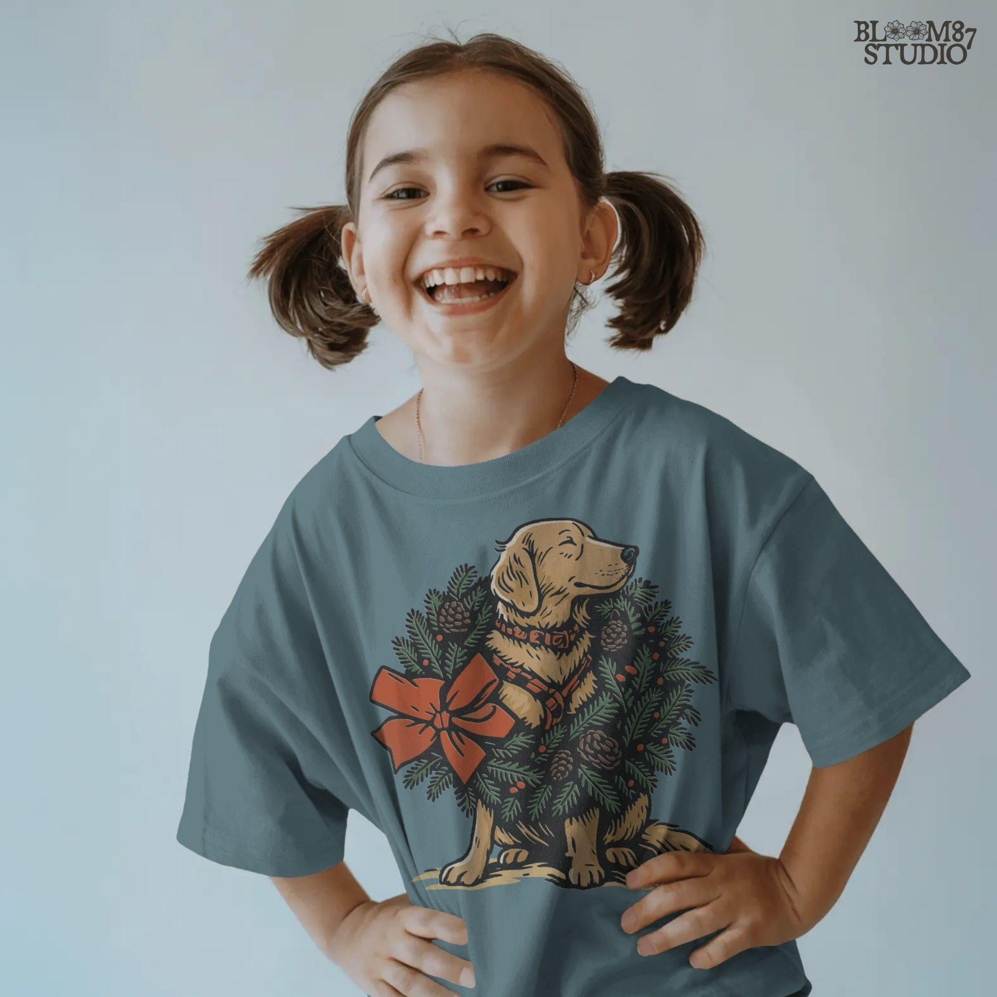 Solid Version: "Golden Labrador dog sitting inside a Christmas pine wreath decorated with pinecones, red berries, and a large red bow, festive PNG design"
Distressed Version: "Vintage-style distressed PNG of Labrador in holiday wreath with red bow and pine elements, rustic sublimation graphic for Christmas crafts"