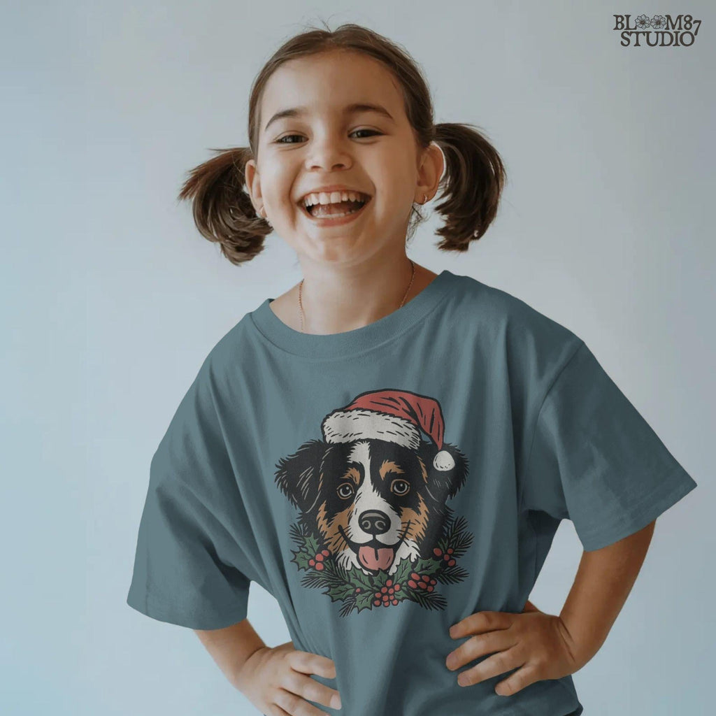 Solid Version: "Bernese Mountain Dog wearing Santa hat with holly leaves and red berries, festive Christmas PNG design for sublimation projects"
Distressed Version: "Vintage distressed PNG of Bernese Mountain Dog in Santa hat with holly accents, rustic holiday sublimation design for mugs, shirts, and crafts"