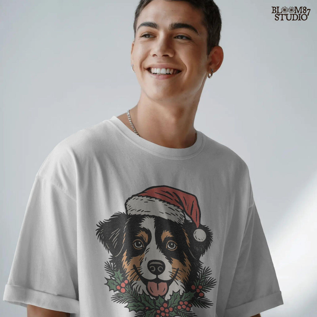 Solid Version: "Bernese Mountain Dog wearing Santa hat with holly leaves and red berries, festive Christmas PNG design for sublimation projects"
Distressed Version: "Vintage distressed PNG of Bernese Mountain Dog in Santa hat with holly accents, rustic holiday sublimation design for mugs, shirts, and crafts"