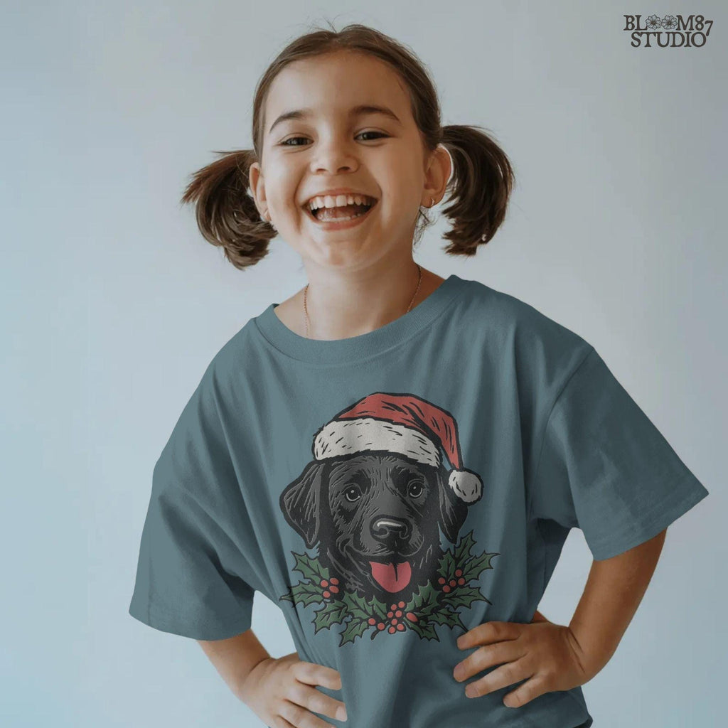 Solid Version: "Black Labrador dog wearing a Santa hat with holly leaves and berries under chin, festive PNG design for Christmas sublimation projects"
Distressed Version: "Vintage distressed PNG of Black Labrador in Santa hat with holly accents, rustic Christmas sublimation design for shirts, mugs, and crafts"
