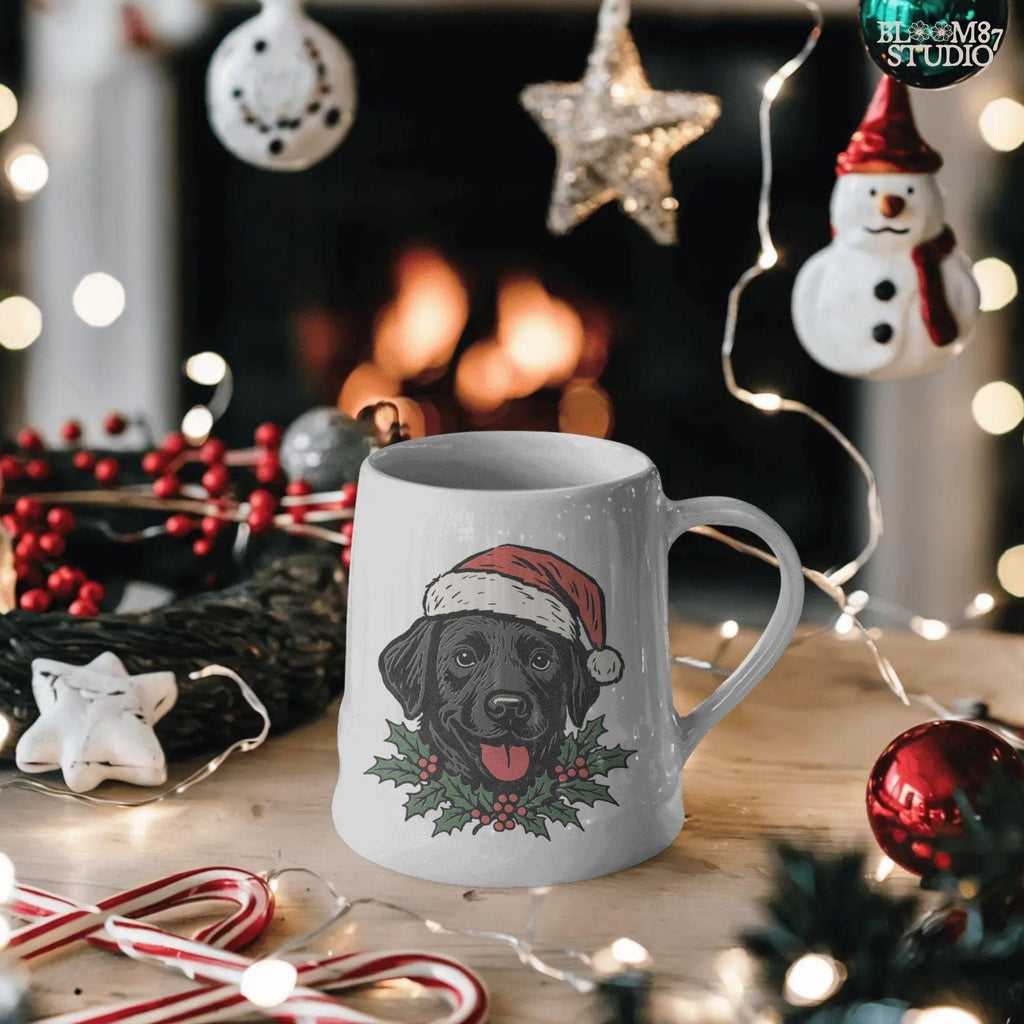 Solid Version: "Black Labrador dog wearing a Santa hat with holly leaves and berries under chin, festive PNG design for Christmas sublimation projects"
Distressed Version: "Vintage distressed PNG of Black Labrador in Santa hat with holly accents, rustic Christmas sublimation design for shirts, mugs, and crafts"