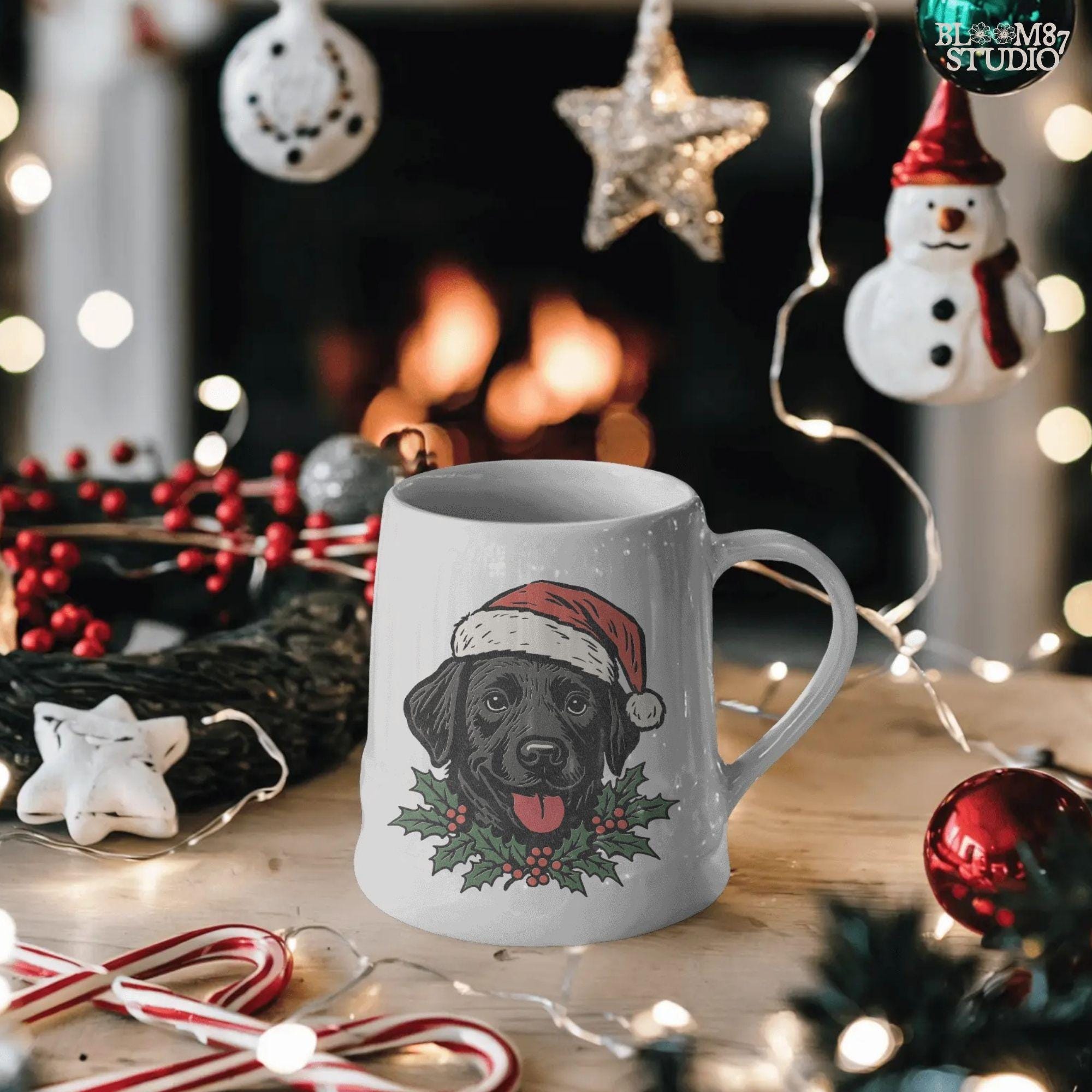 Solid Version: "Black Labrador dog wearing a Santa hat with holly leaves and berries under chin, festive PNG design for Christmas sublimation projects"
Distressed Version: "Vintage distressed PNG of Black Labrador in Santa hat with holly accents, rustic Christmas sublimation design for shirts, mugs, and crafts"