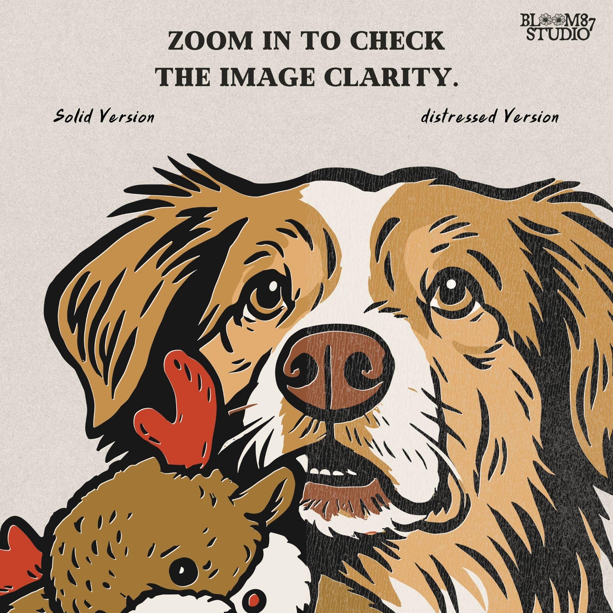 Solid Version: "Cute dog holding a plush reindeer toy, festive Christmas PNG design with holiday theme, sublimation graphic for shirts, mugs, and crafts"
Distressed Version: "Vintage distressed PNG of Christmas dog with reindeer toy, rustic sublimation artwork for holiday t-shirts, mugs, ornaments, and DIY gifts"