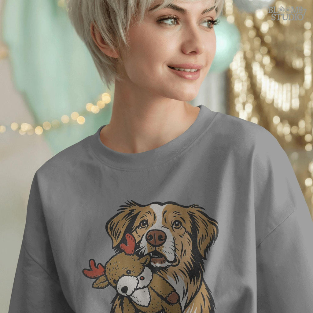 Solid Version: "Cute dog holding a plush reindeer toy, festive Christmas PNG design with holiday theme, sublimation graphic for shirts, mugs, and crafts"
Distressed Version: "Vintage distressed PNG of Christmas dog with reindeer toy, rustic sublimation artwork for holiday t-shirts, mugs, ornaments, and DIY gifts"