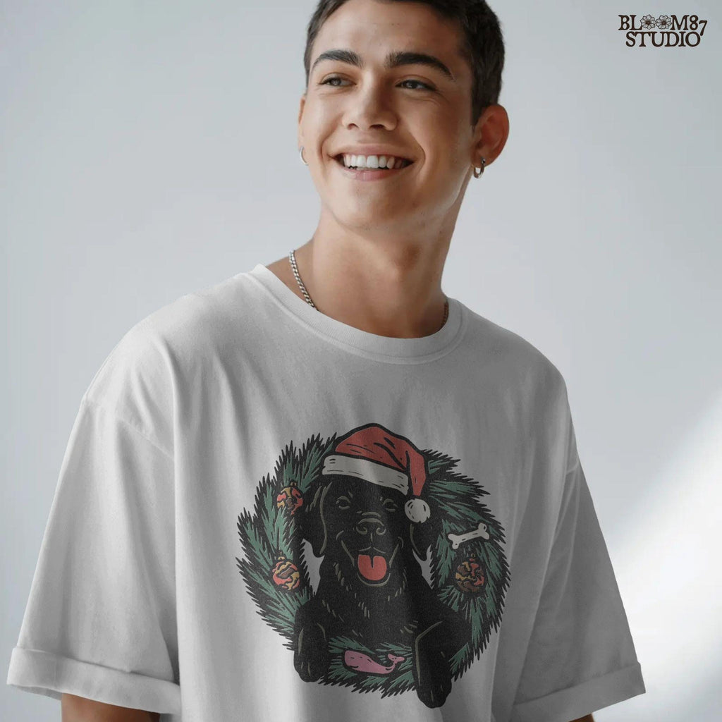 Solid Version: "Black Labrador dog wearing Santa hat sitting inside Christmas wreath with ornaments, bone, and greenery, festive PNG for sublimation"
Distressed Version: "Vintage distressed PNG of Black Labrador in Santa hat inside holiday wreath, rustic Christmas sublimation design for shirts, mugs, ornaments"