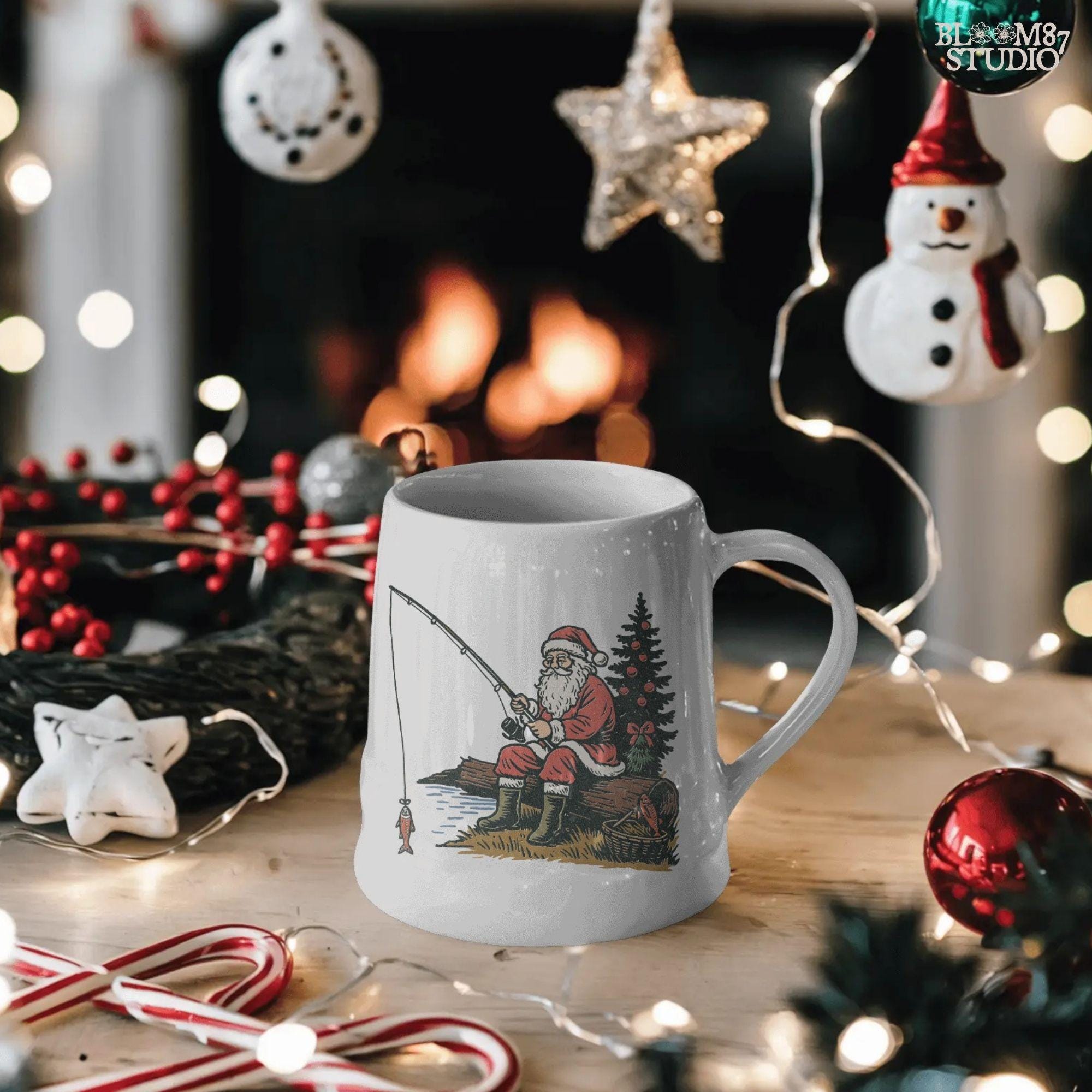 Solid Version: "Santa Claus in red suit sitting on a log fishing near Christmas tree with ornaments, festive PNG sublimation design for crafts and gifts"
Distressed Version: "Vintage distressed PNG of Santa fishing by a decorated Christmas tree, rustic sublimation design for holiday shirts, mugs, and ornaments"