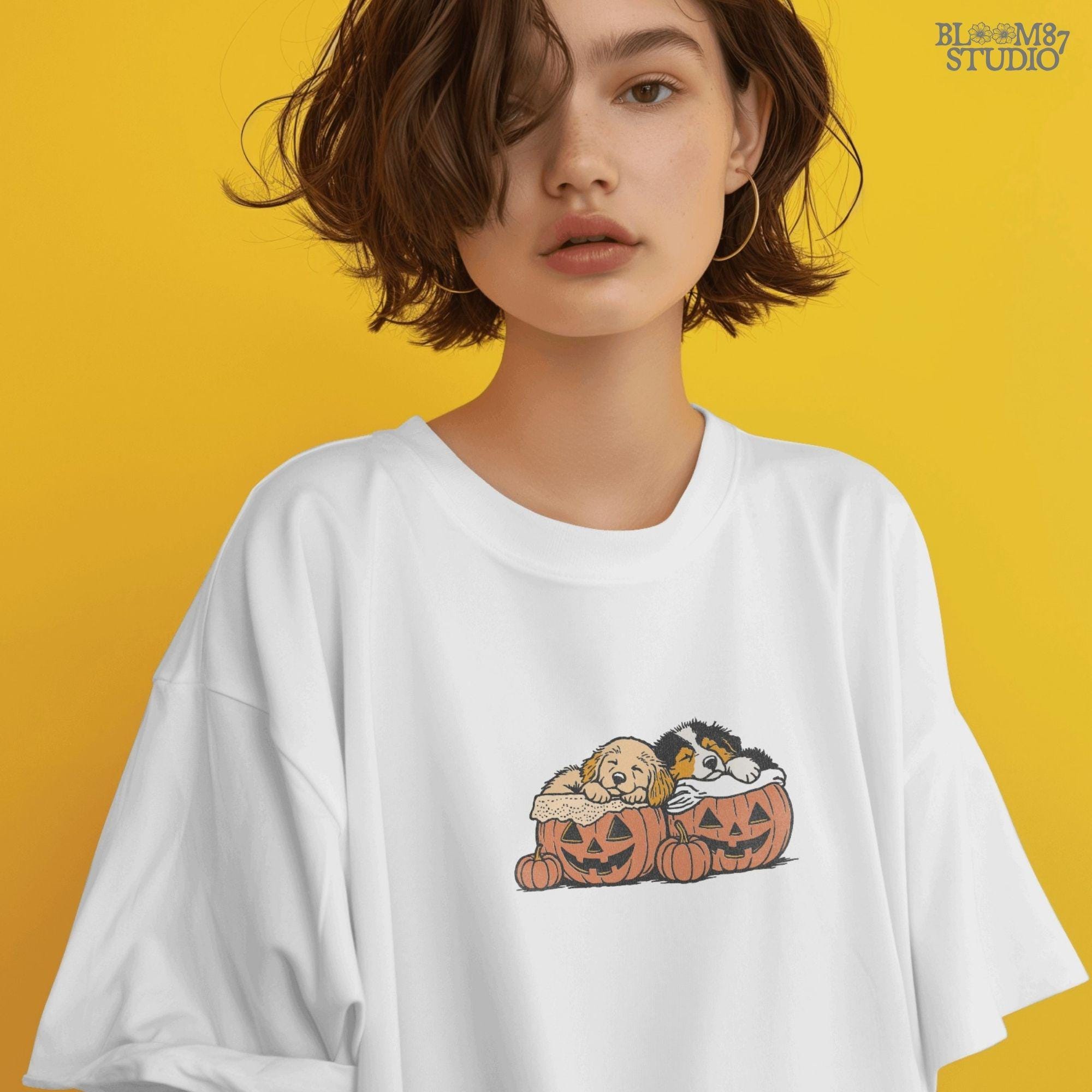 Solid version: "Two puppies sleeping inside jack o lantern pumpkins, Halloween sublimation PNG, cute dog clipart solid version"

Distressed version: "Halloween puppies in carved pumpkins, sublimation PNG design, vintage distressed style clipart"