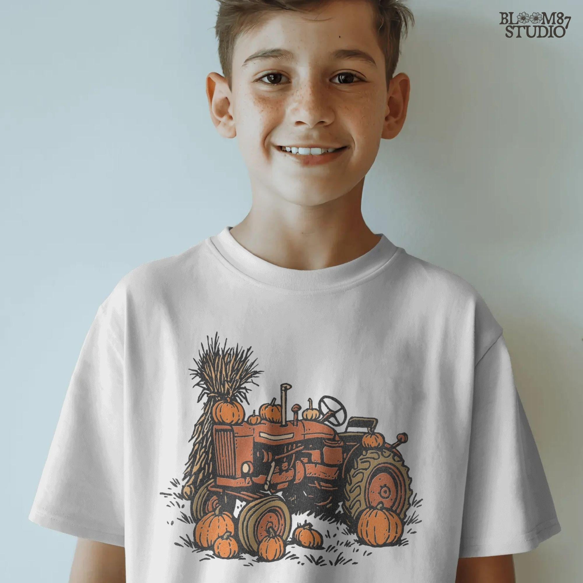 Solid version: "Vintage tractor with pumpkins and harvest décor, fall sublimation PNG design, solid version"

Distressed version: "Rustic fall tractor surrounded by pumpkins, sublimation PNG clipart, vintage distressed style"