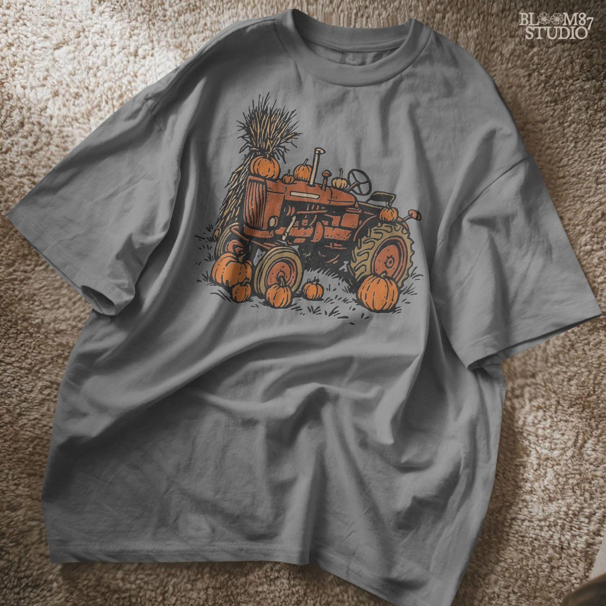 Solid version: "Vintage tractor with pumpkins and harvest décor, fall sublimation PNG design, solid version"

Distressed version: "Rustic fall tractor surrounded by pumpkins, sublimation PNG clipart, vintage distressed style"
