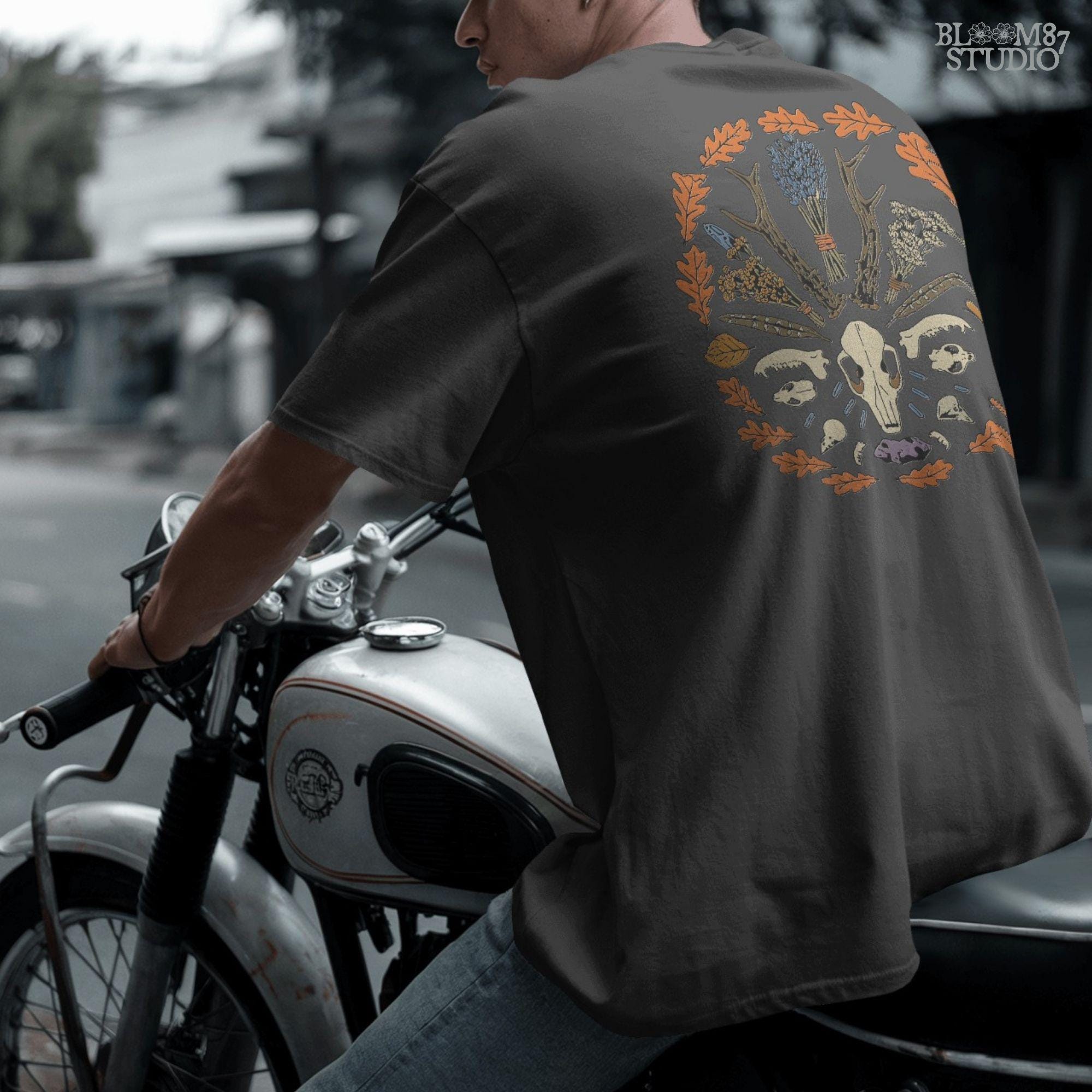 Solid version: "Witchy fall mandala sublimation PNG with deer skull, herbs, feathers, crystals and autumn leaves, solid style"

Distressed version: "Deer skull mandala with herbs, feathers, crystals and autumn leaves, witchy sublimation PNG, distressed vintage style"