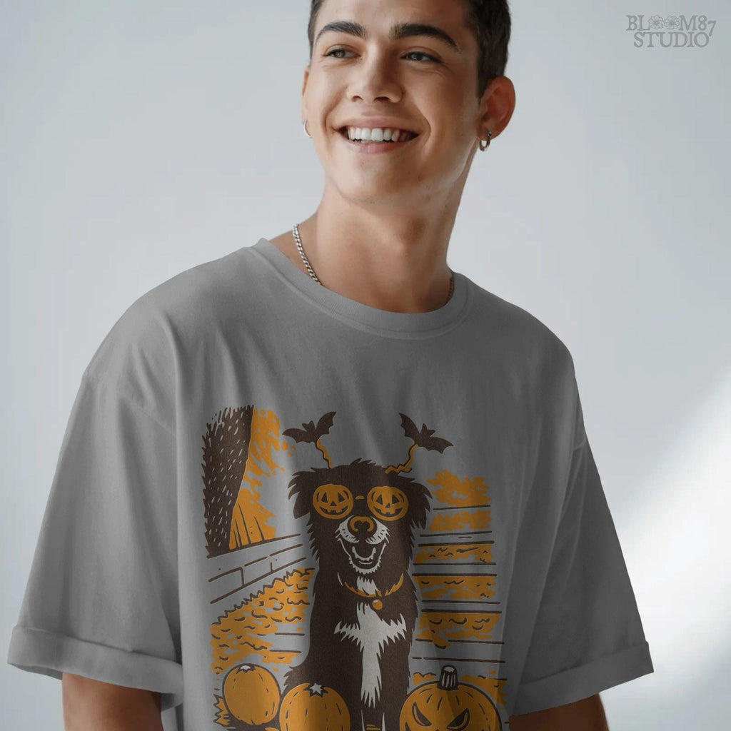 Solid version: "Halloween dog sublimation PNG puppy with pumpkin glasses bats headband and pumpkins solid style"

Distressed version: "Halloween puppy with jack o lantern glasses and pumpkins sublimation PNG design vintage distressed style"