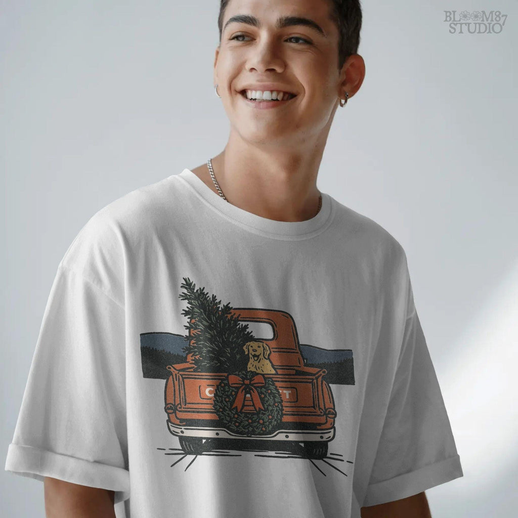 Solid version: "Christmas truck sublimation PNG with vintage red pickup carrying tree dog and wreath, farmhouse holiday design solid style"

Distressed version: "Vintage red truck with dog and Christmas tree sublimation PNG, rustic farmhouse holiday clipart distressed style"