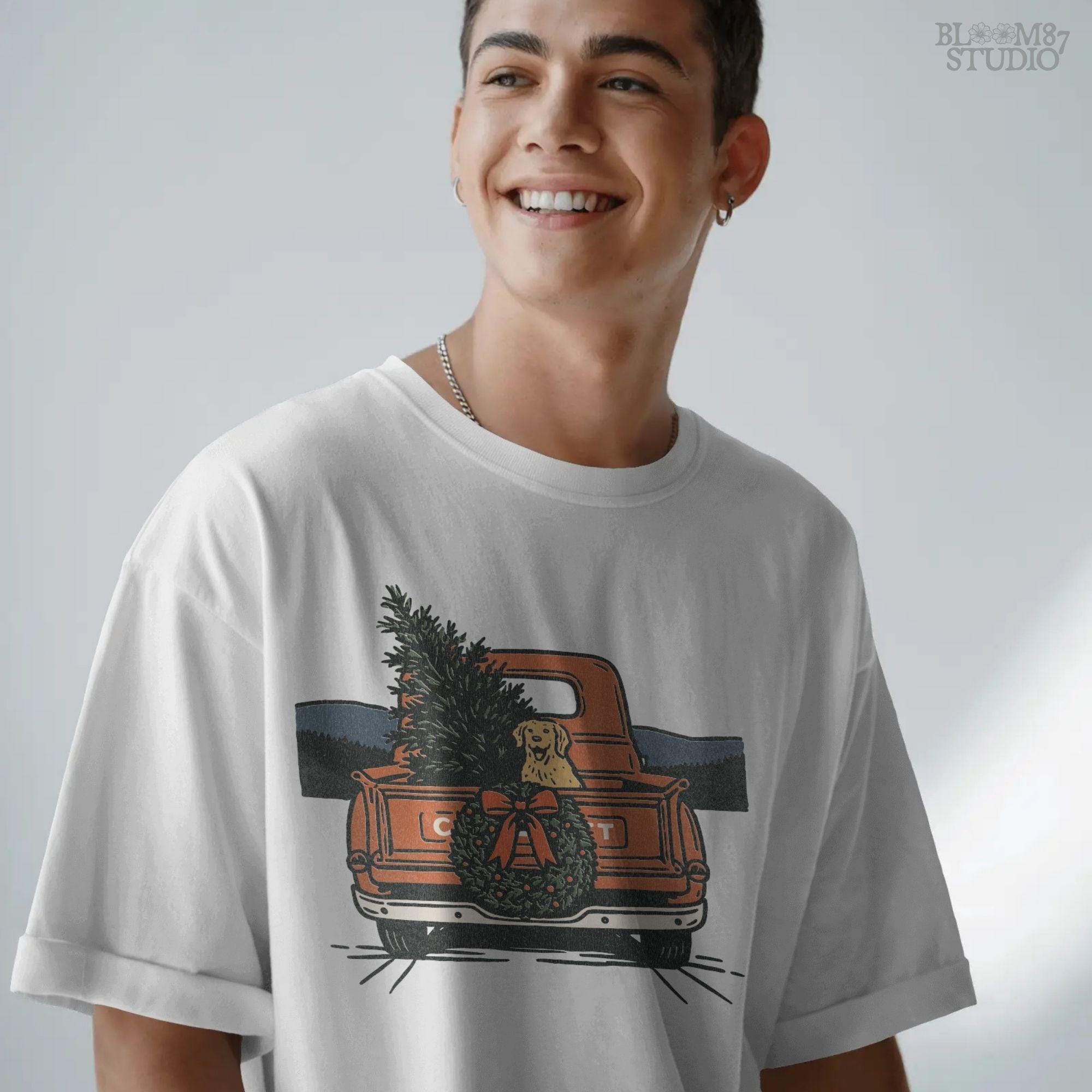 Solid version: "Christmas truck sublimation PNG with vintage red pickup carrying tree dog and wreath, farmhouse holiday design solid style"

Distressed version: "Vintage red truck with dog and Christmas tree sublimation PNG, rustic farmhouse holiday clipart distressed style"