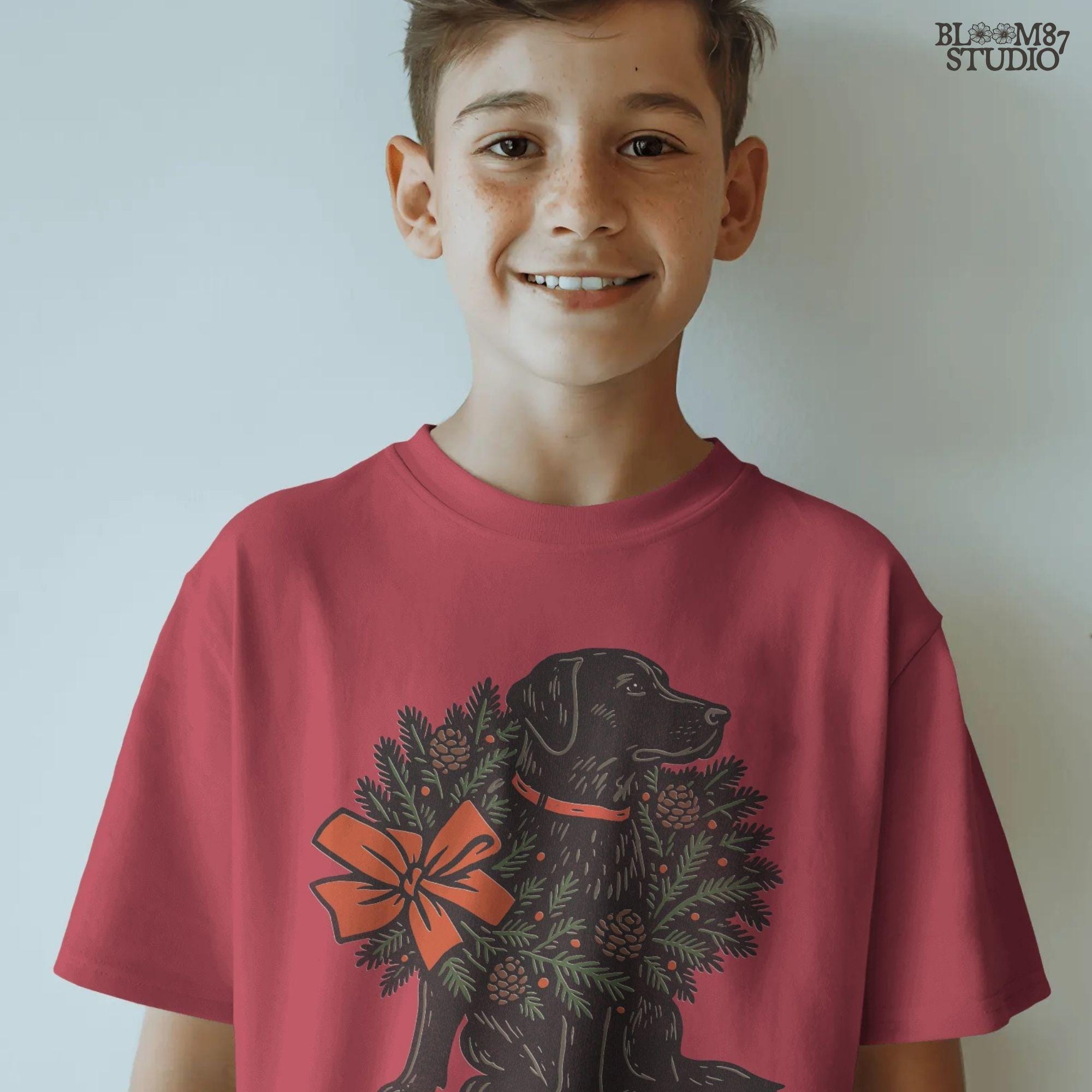 Solid version: "Christmas Black Labrador sublimation PNG dog with festive holiday wreath pinecones and red bow farmhouse design solid style"

Distressed version: "Black Labrador Christmas dog with holiday wreath pinecones and bow sublimation PNG rustic farmhouse clipart distressed style"