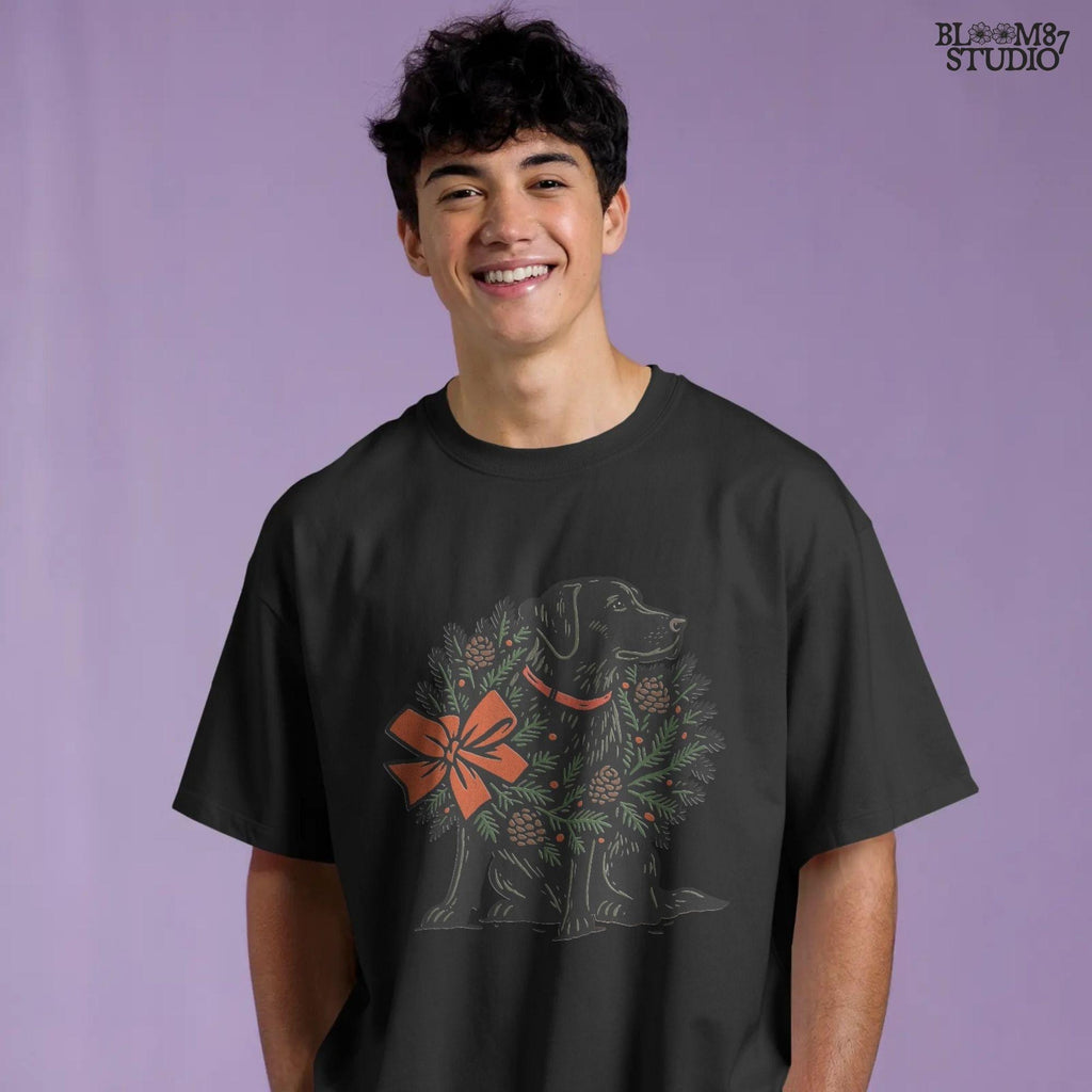 Solid version: "Christmas Black Labrador sublimation PNG dog with festive holiday wreath pinecones and red bow farmhouse design solid style"

Distressed version: "Black Labrador Christmas dog with holiday wreath pinecones and bow sublimation PNG rustic farmhouse clipart distressed style"