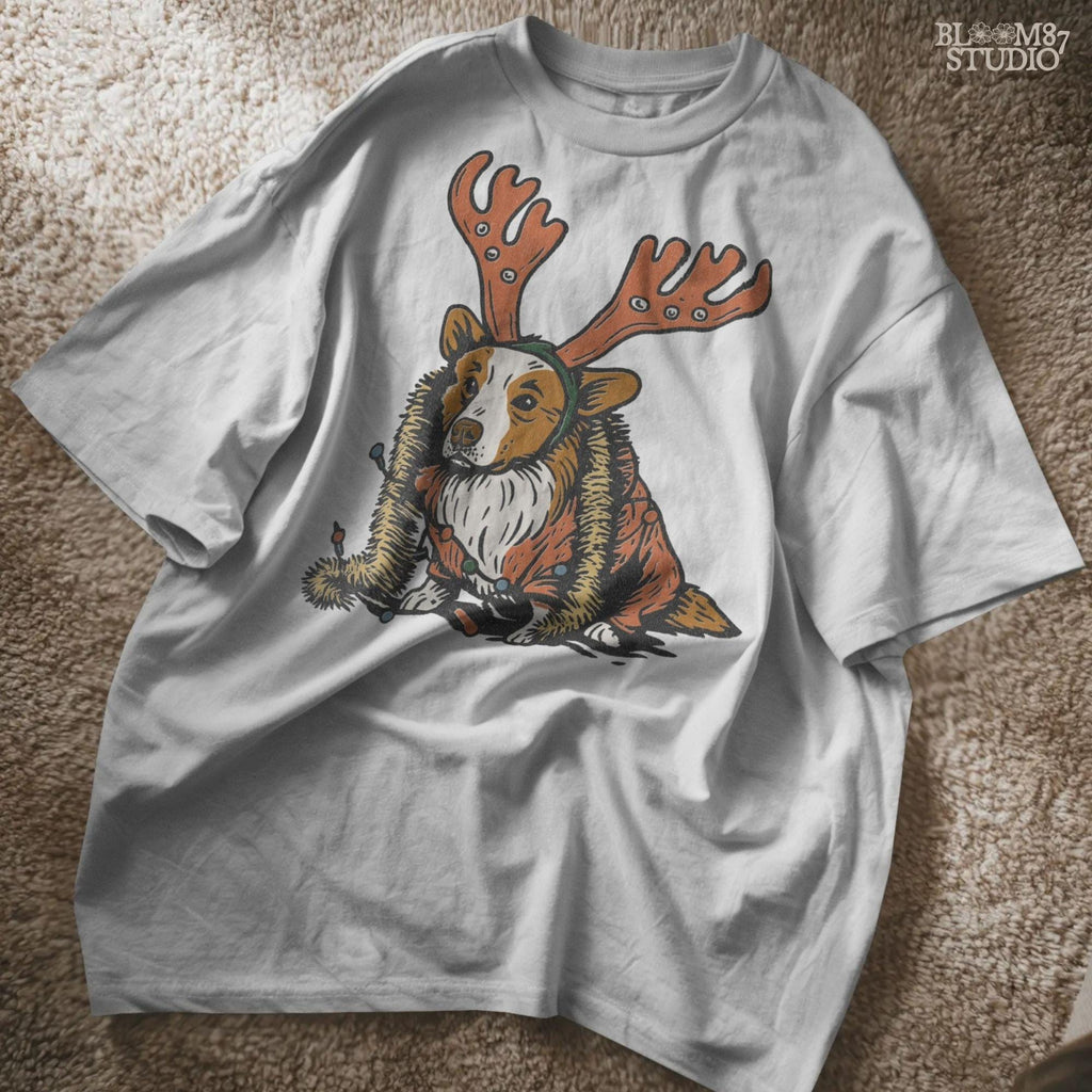 Solid version: "Christmas Corgi sublimation PNG dog in reindeer costume with holiday lights festive clipart solid style"

Distressed version: "Corgi Christmas dog in reindeer outfit with lights sublimation PNG rustic festive clipart distressed style"