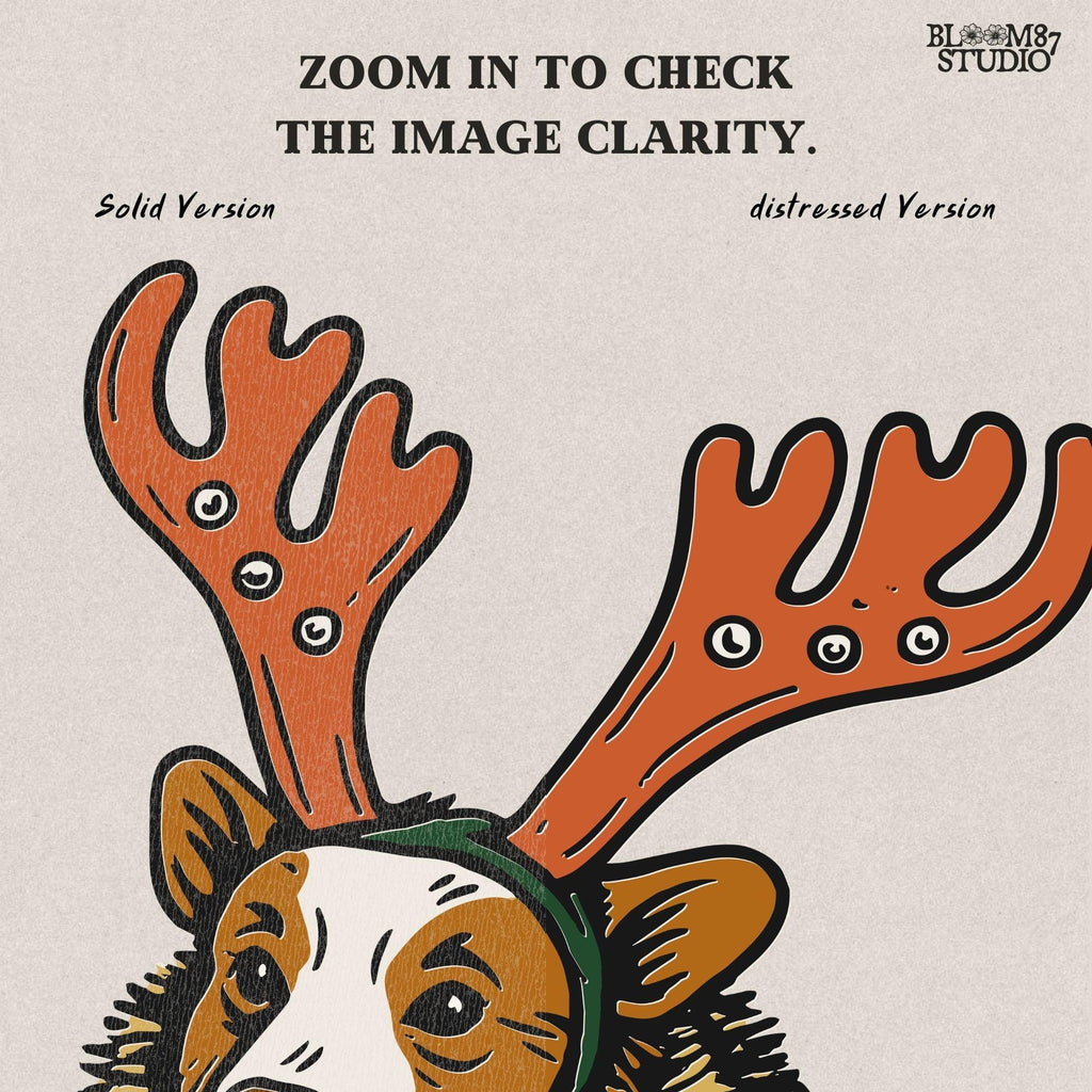 Solid version: "Christmas Corgi sublimation PNG dog in reindeer costume with holiday lights festive clipart solid style"

Distressed version: "Corgi Christmas dog in reindeer outfit with lights sublimation PNG rustic festive clipart distressed style"