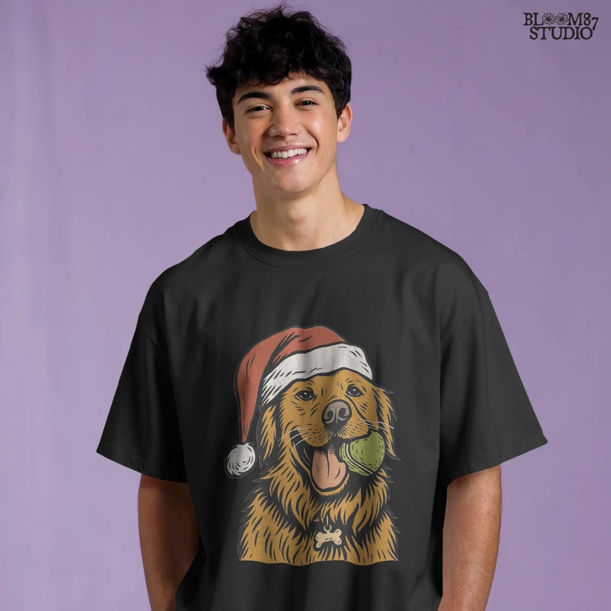 Solid version: "Christmas Golden Retriever sublimation PNG dog in Santa hat holding tennis ball festive holiday clipart solid style"

Distressed version: "Golden Retriever Christmas dog in Santa hat with tennis ball sublimation PNG rustic festive clipart distressed style"