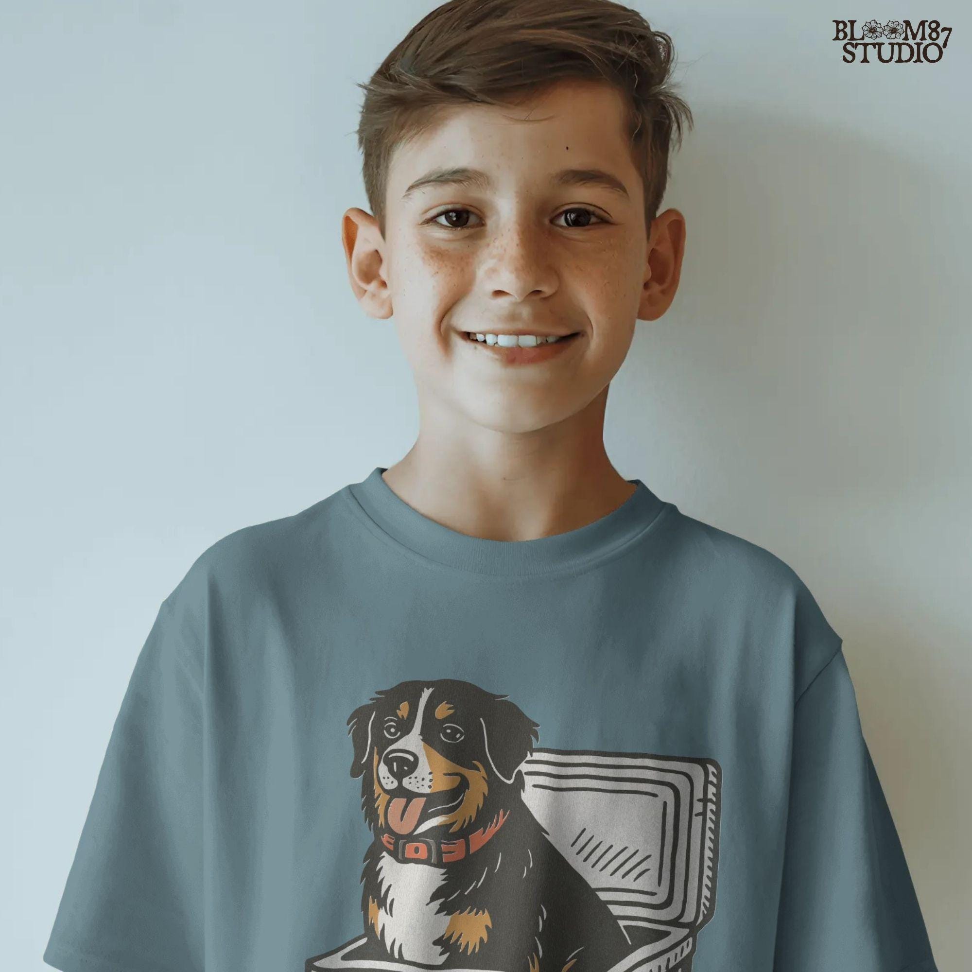 Bernese Mountain Dog sitting in a USA camo cooler, sublimation PNG design for hunting, camping, tailgate, and outdoor lifestyle projects.