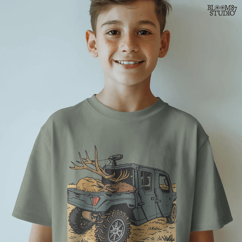 Solid version: "Hunting UTV sublimation PNG off road truck carrying trophy elk with large antlers rustic outdoorsman clipart solid style"

Distressed version: "Off road UTV truck hunting design with elk in back sublimation PNG rustic outdoors country clipart distressed style"