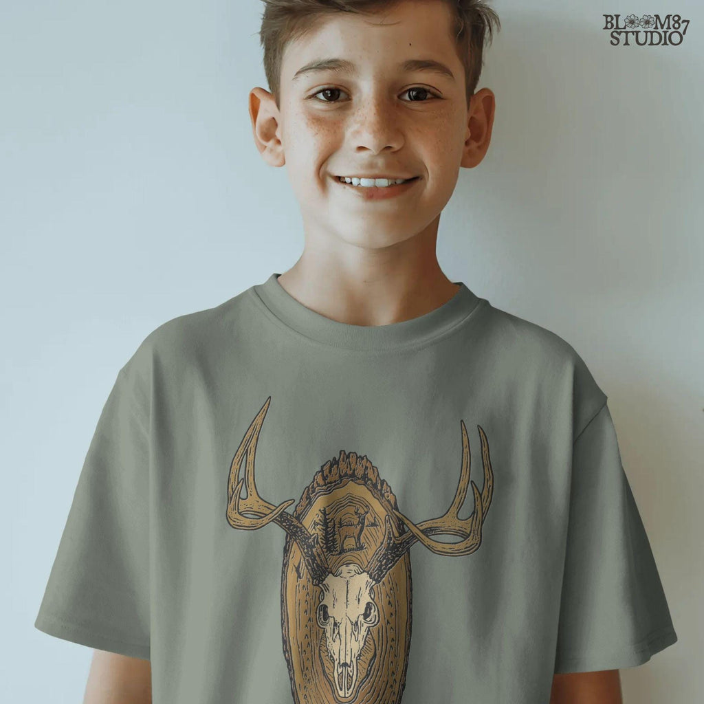 Solid version: "Deer skull sublimation PNG with antlers mounted on carved wooden plaque rustic hunting wall art solid style"

Distressed version: "Rustic distressed sublimation PNG deer skull with antlers wood mount hunting lodge cabin wall art clipart"
