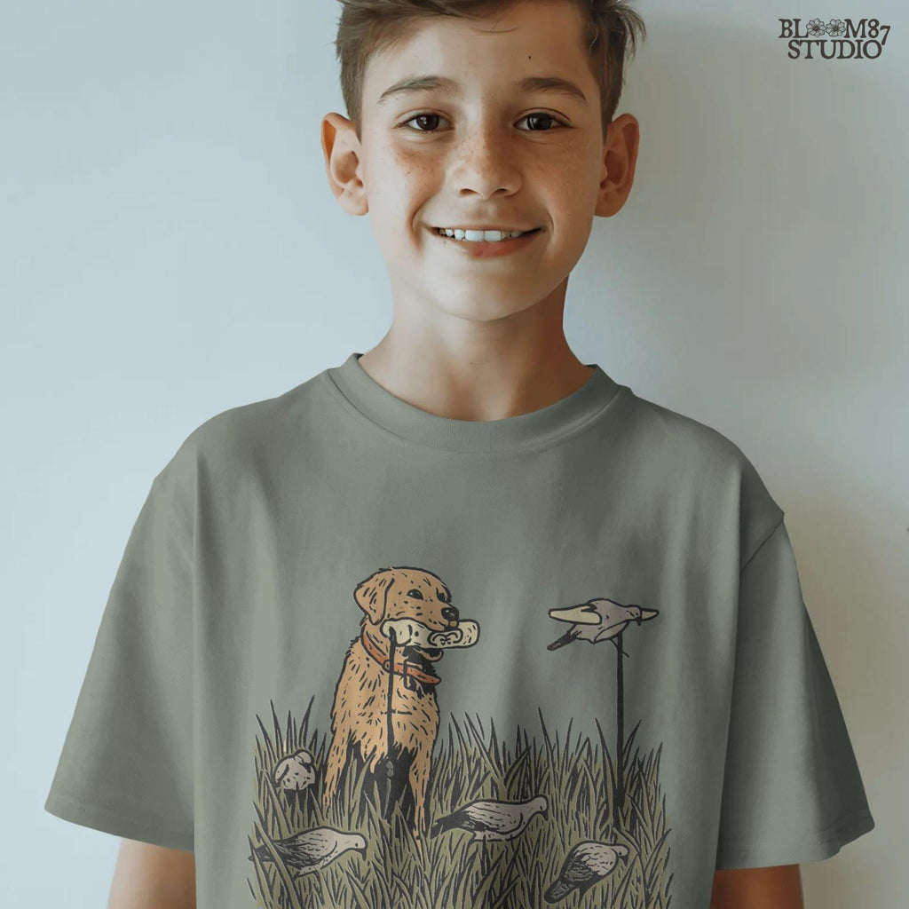 Solid version: "Golden Retriever hunting dog sublimation PNG standing in tall grass with dove decoys rustic outdoor field solid design"

Distressed version: "Distressed Golden Retriever hunting dog sublimation PNG with dove decoys in tall grass rustic outdoor hunting clipart"