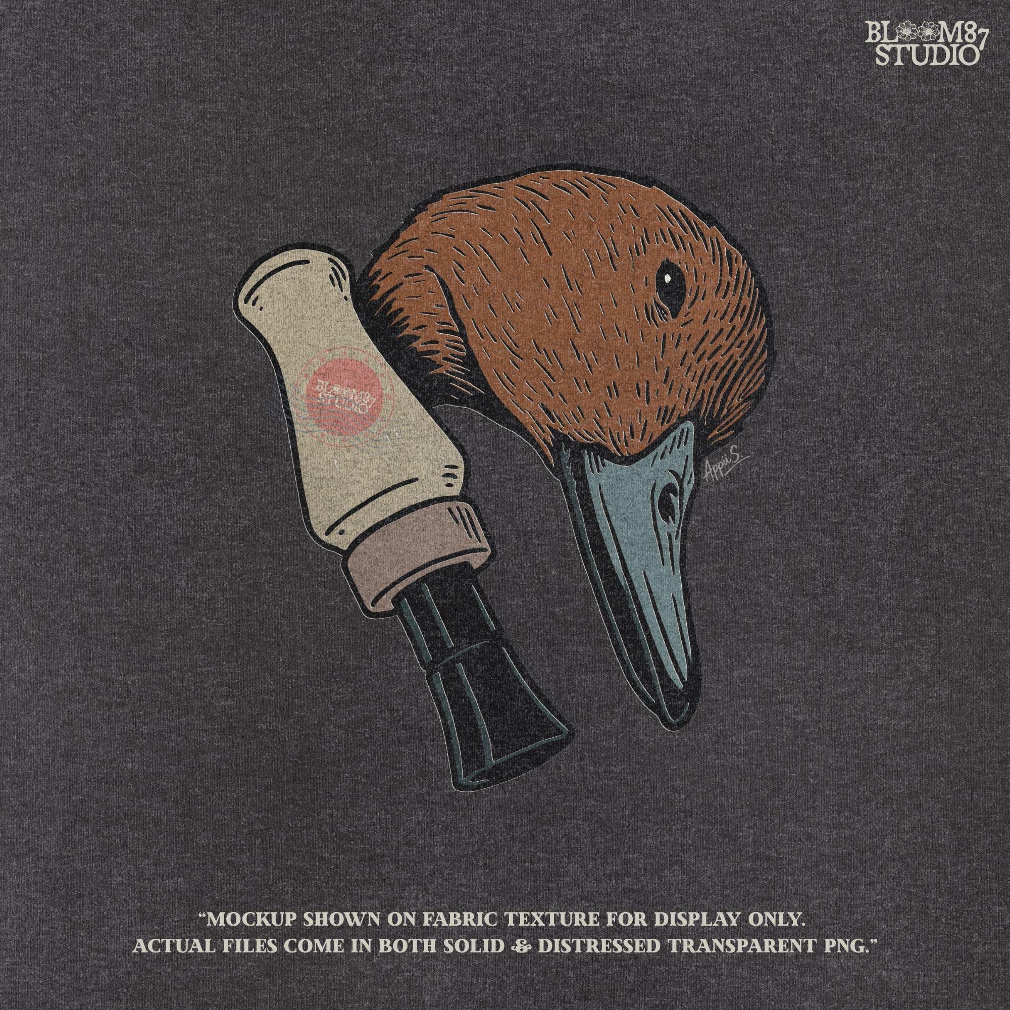 Solid version: "Duck hunting sublimation PNG with rustic mallard head and duck call clipart for outdoorsman shirt design solid style"

Distressed version: "Distressed duck hunting sublimation PNG mallard head with duck call rustic waterfowl clipart for lodge and cabin crafts"