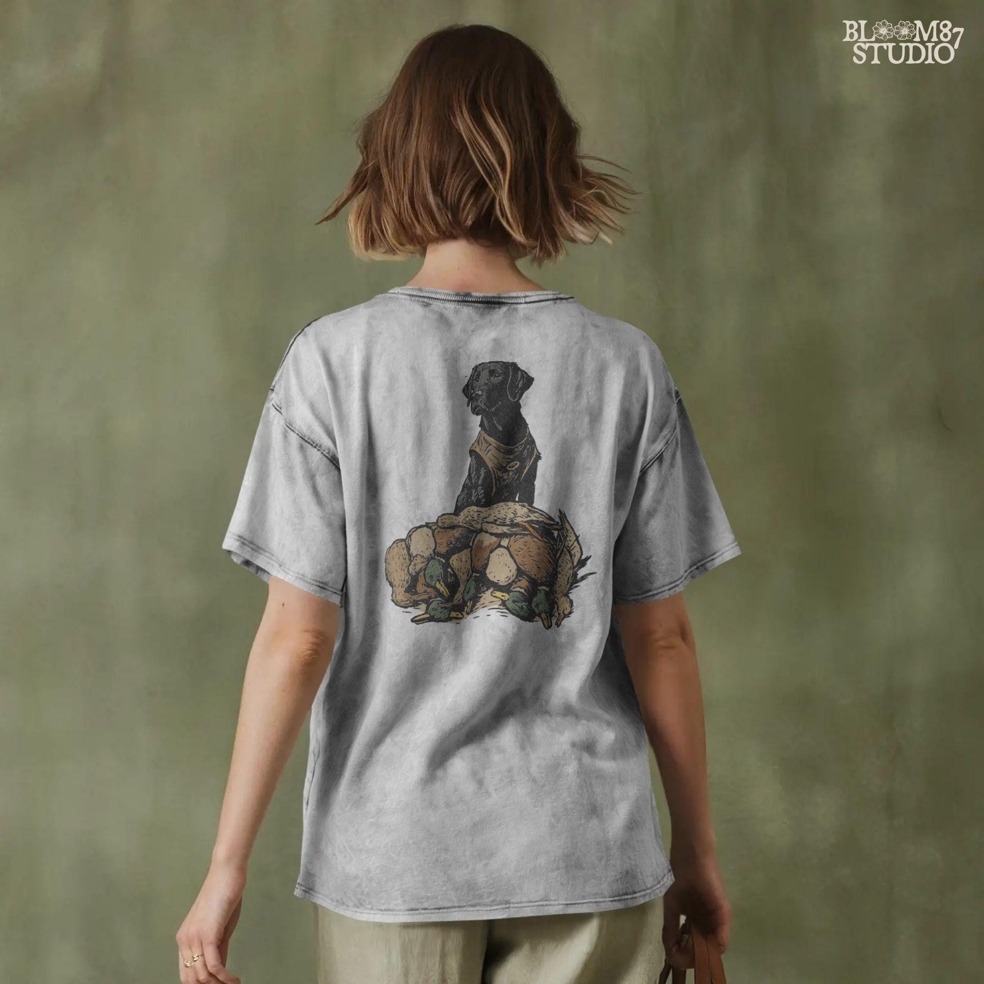 Solid Version:
Vintage illustration of a hunting retriever sitting behind a pile of ducks, rustic sublimation PNG for lodge decor and outdoor crafts.

Distressed Version:
Distressed hunting dog with ducks illustration, ideal for rustic lodge sublimation, masculine hunting shirts, and wildlife-themed designs.
