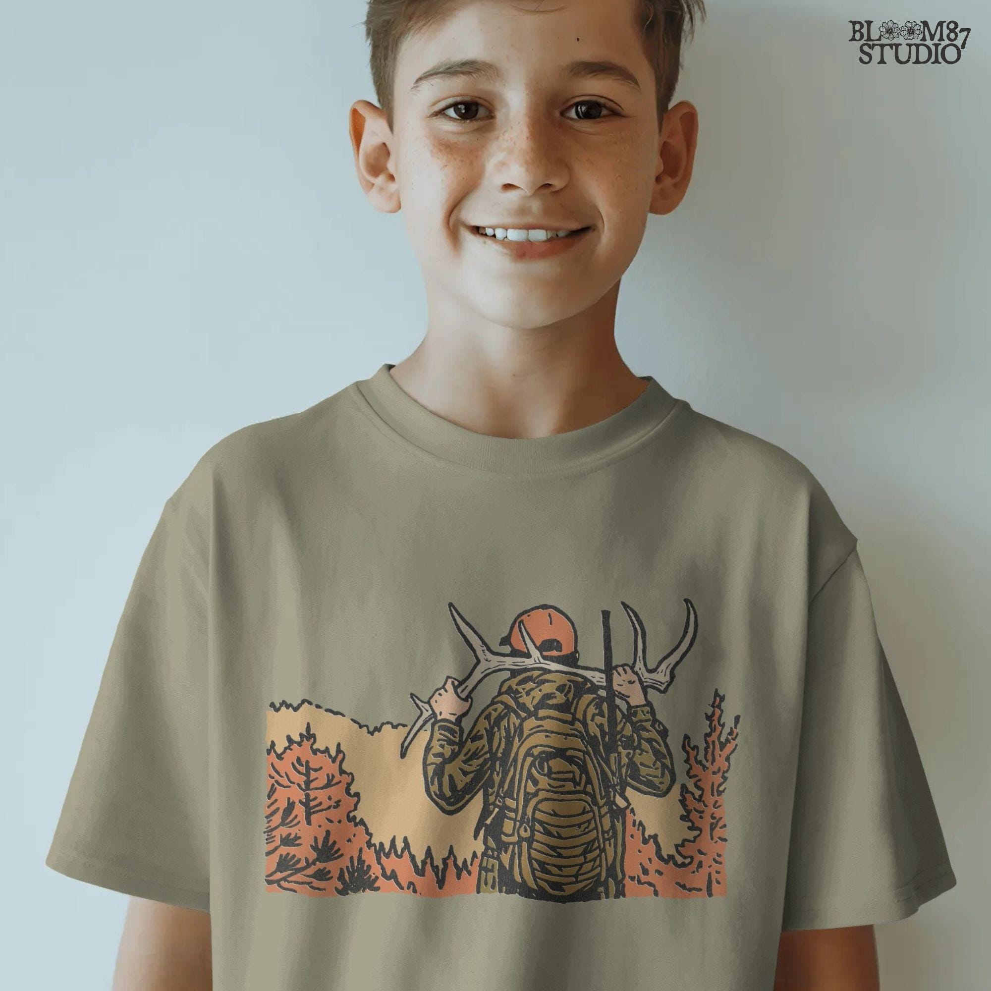 Solid version:
“Hunter carrying deer antlers with backpack in autumn forest – rustic hunting sublimation PNG for shirts and outdoor crafts”

Distressed version:
“Vintage distressed hunting sublimation PNG of hunter with antlers and backpack in autumn forest – rustic outdoor shirt design”