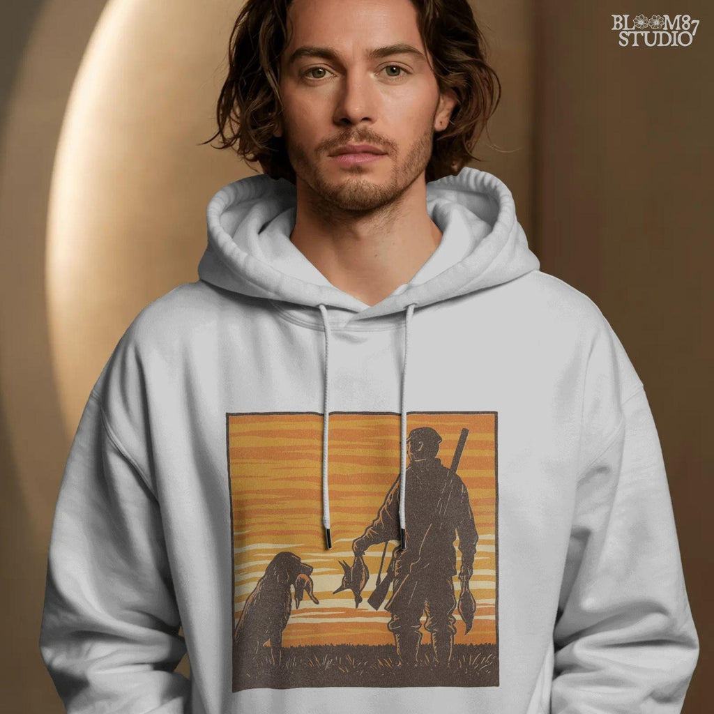 Solid version:
“Hunter with shotgun holding ducks standing beside retriever dog at sunset – rustic hunting sublimation PNG for crafts and shirts”

Distressed version:
“Vintage distressed hunting sublimation PNG of hunter and retriever dog holding ducks at sunset – rustic outdoor shirt design”