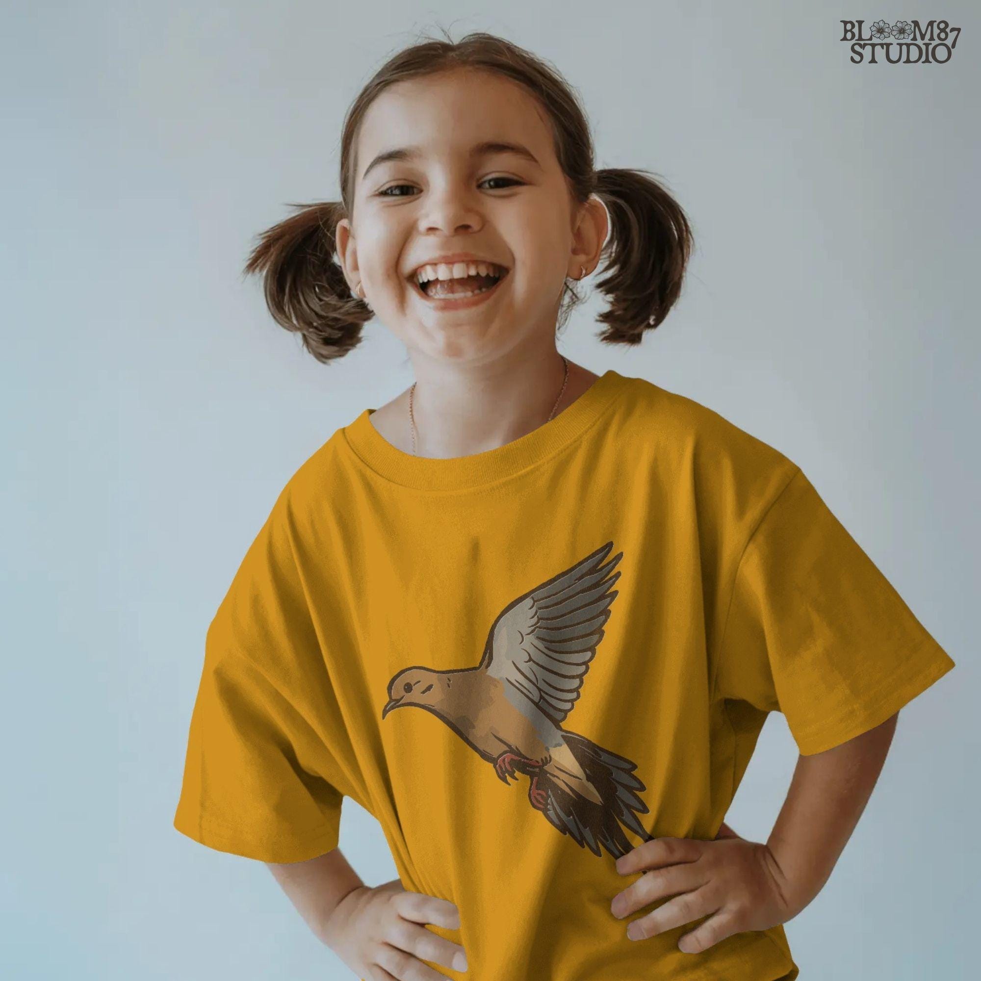 Illustration of a flying mourning dove with spread wings, rustic hunting and wildlife sublimation PNG design.