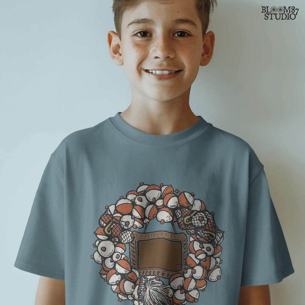 Solid version:
“Christmas fishing wreath made of bobbers, hooks, and tackle with blank wooden sign – rustic holiday sublimation PNG for shirts and crafts”

Distressed version:
“Vintage distressed Christmas fishing wreath sublimation PNG of bobbers and tackle with blank sign – rustic holiday lodge décor design”