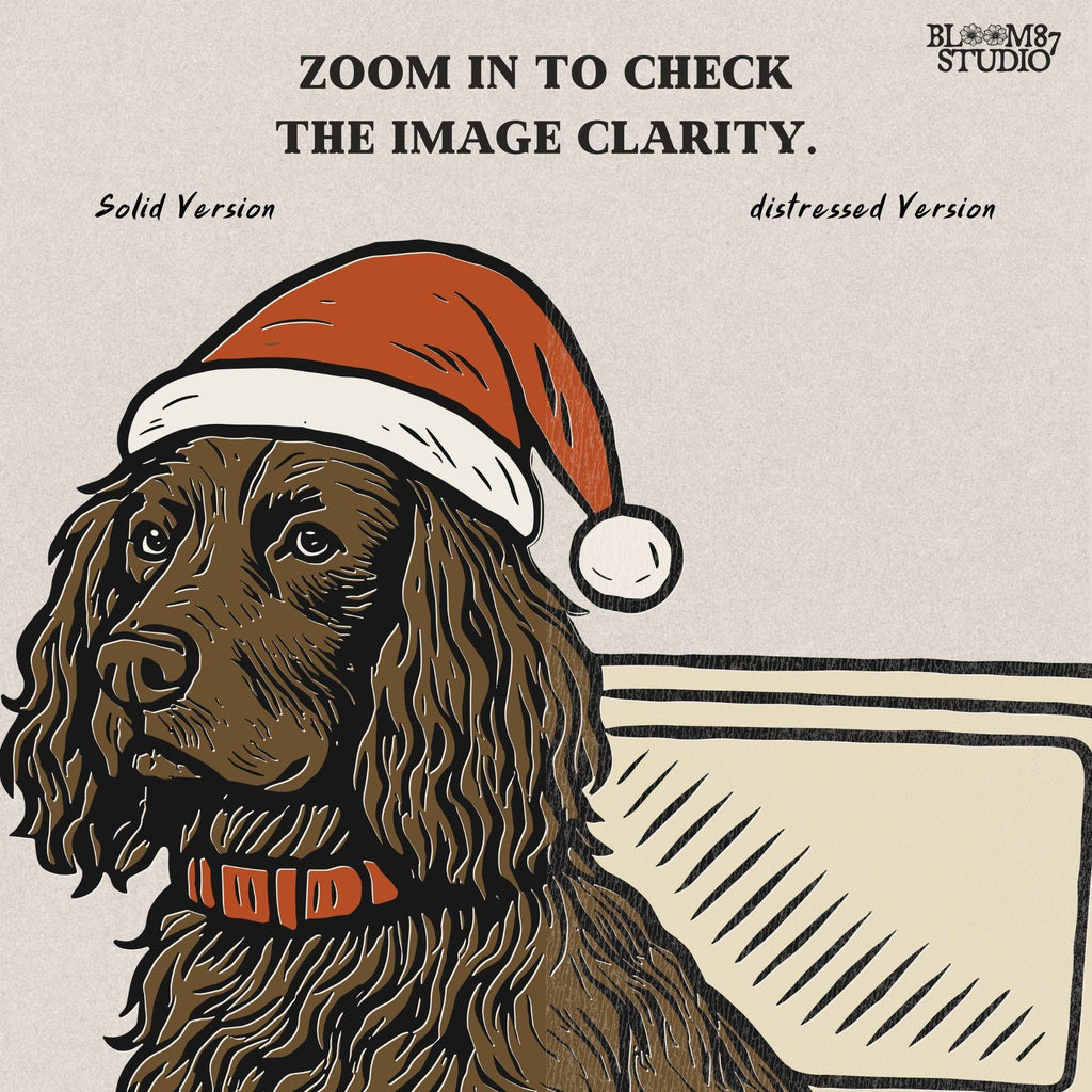 “Brown spaniel dog wearing Santa hat sitting inside Christmas cooler box – holiday sublimation PNG for festive crafts and pet lover gifts”

Distressed version:
“Vintage distressed PNG of spaniel dog with Santa hat in Christmas cooler – festive sublimation design for winter crafts and holiday décor”