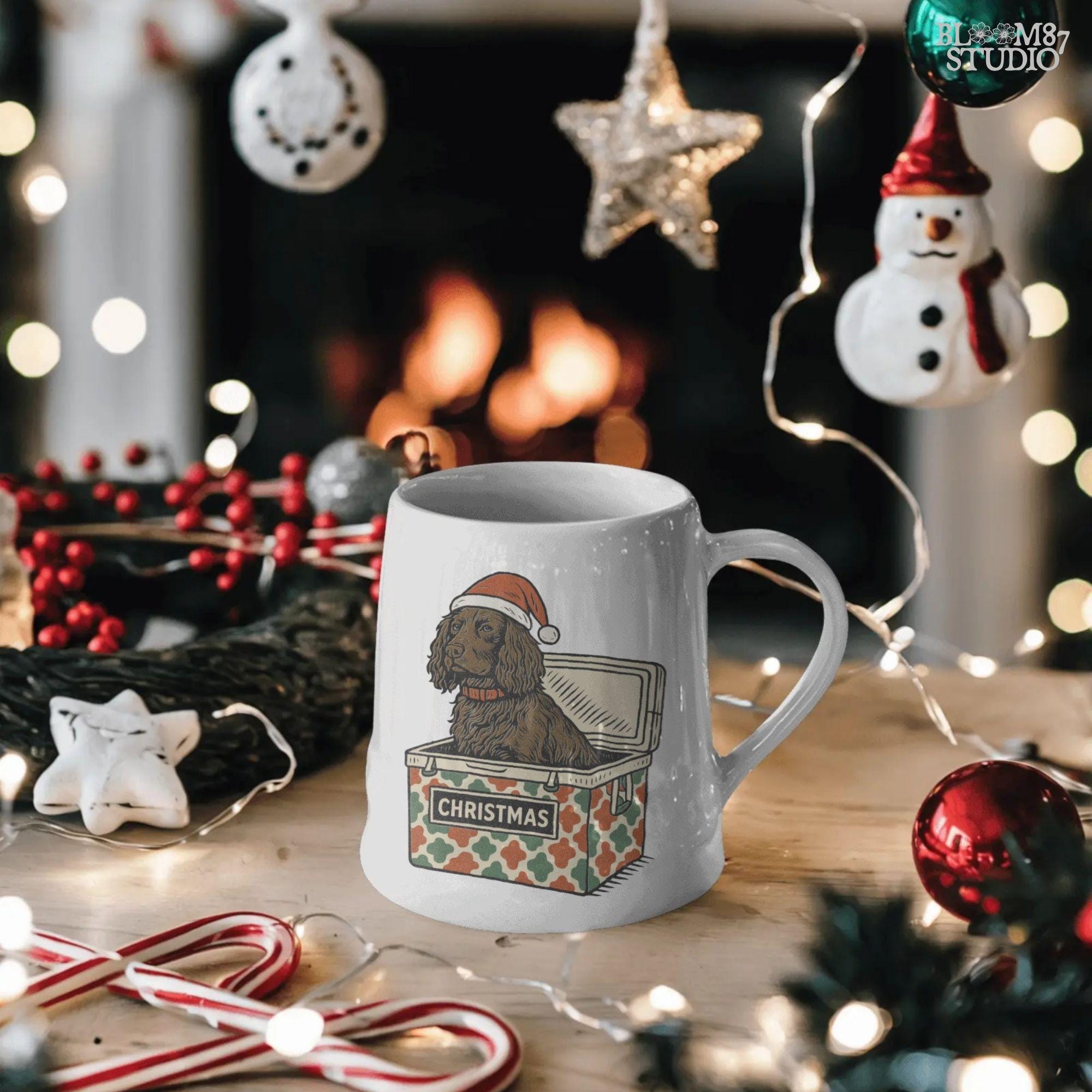 “Brown spaniel dog wearing Santa hat sitting inside Christmas cooler box – holiday sublimation PNG for festive crafts and pet lover gifts”

Distressed version:
“Vintage distressed PNG of spaniel dog with Santa hat in Christmas cooler – festive sublimation design for winter crafts and holiday décor”