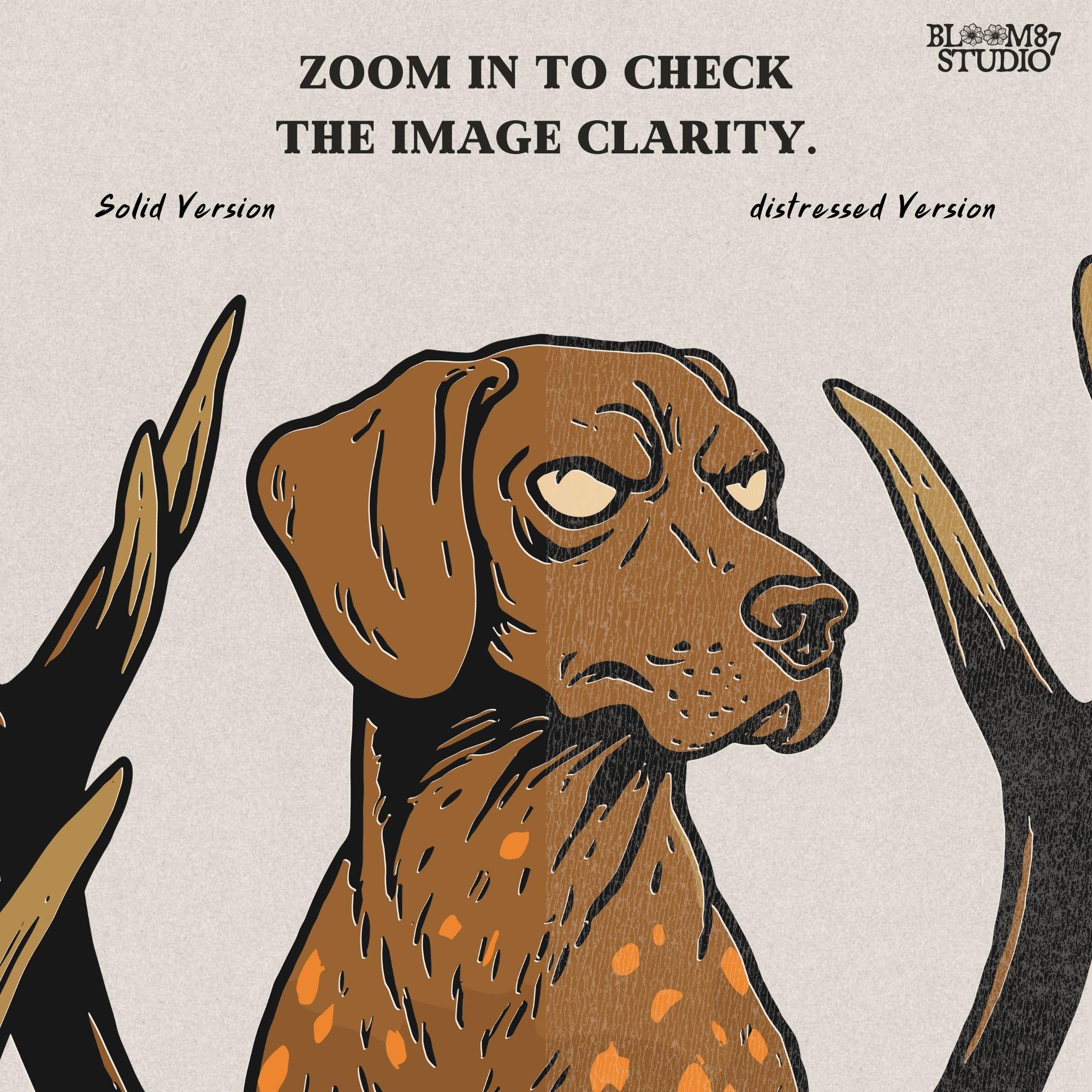 Solid version: Halloween dog PNG with antlers and pumpkin, spooky hunting dog digital download.

Distressed version: Vintage Halloween dog PNG with antlers and jack-o’-lantern, rustic hunting sublimation design.