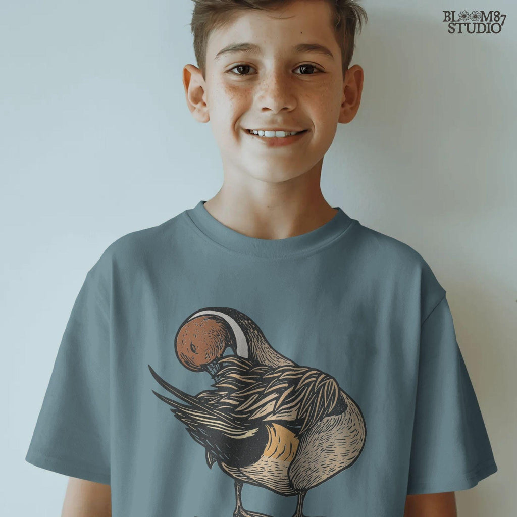 Illustration of a Northern Pintail duck preening feathers, detailed hunting-themed sublimation PNG for outdoor and wildlife crafts.