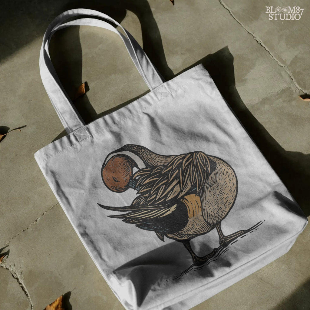 Illustration of a Northern Pintail duck preening feathers, detailed hunting-themed sublimation PNG for outdoor and wildlife crafts.