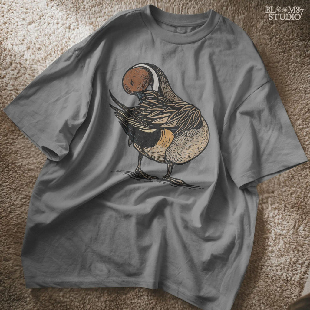 Illustration of a Northern Pintail duck preening feathers, detailed hunting-themed sublimation PNG for outdoor and wildlife crafts.
