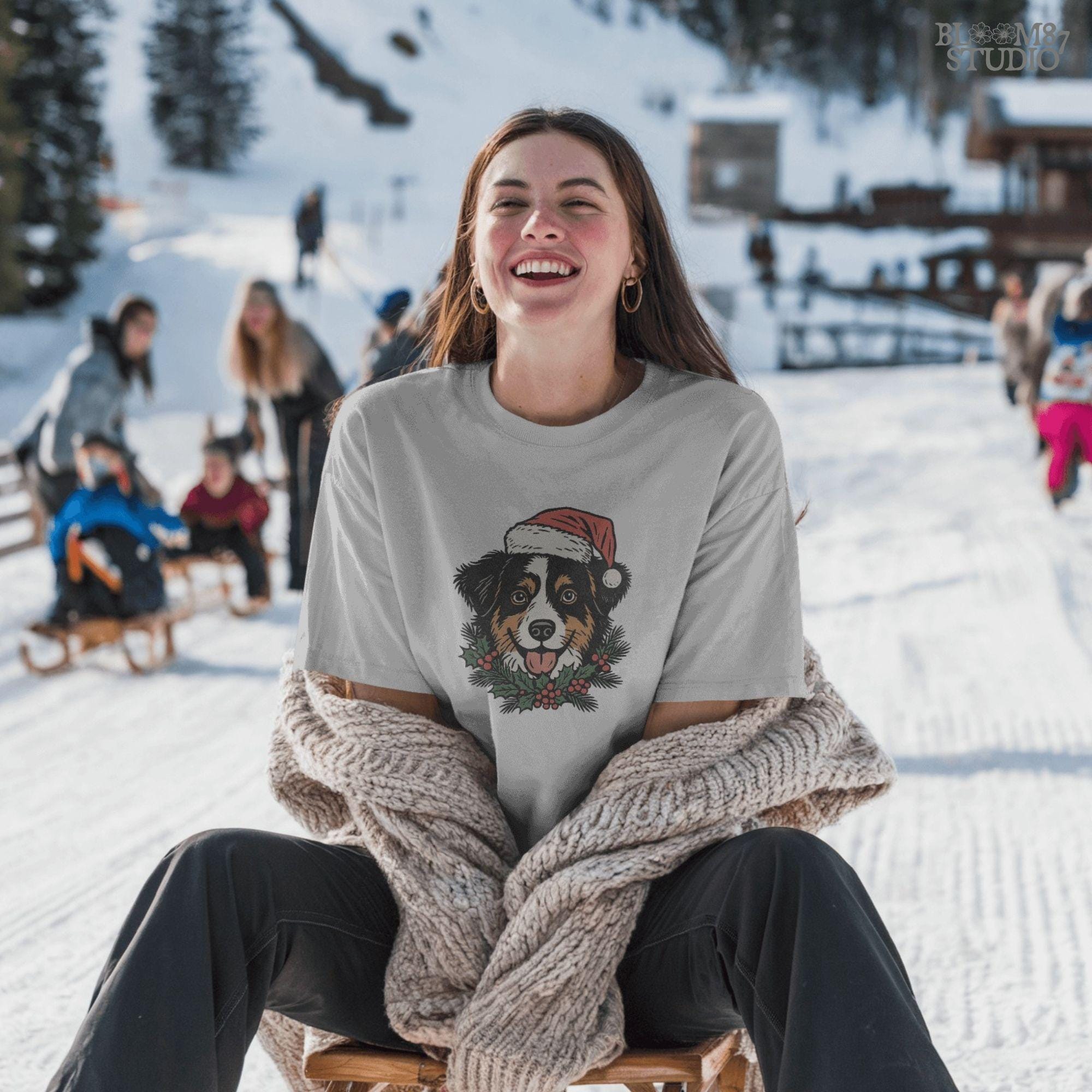 Solid Version: "Bernese Mountain Dog wearing Santa hat with holly leaves and red berries, festive Christmas PNG design for sublimation projects"
Distressed Version: "Vintage distressed PNG of Bernese Mountain Dog in Santa hat with holly accents, rustic holiday sublimation design for mugs, shirts, and crafts"