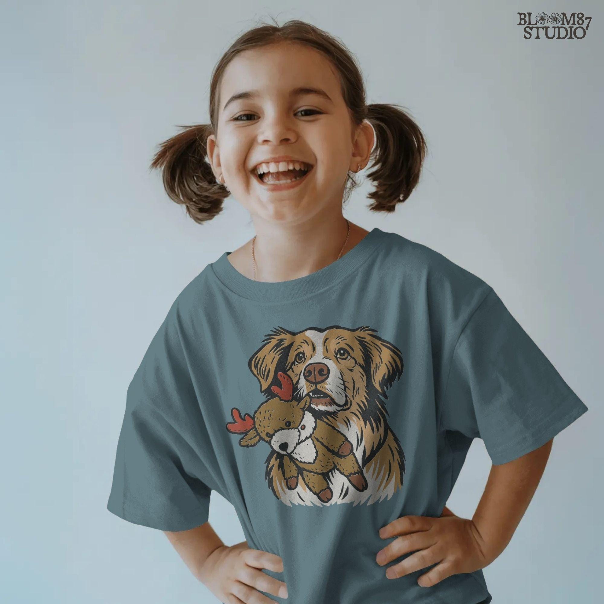 Solid Version: "Cute dog holding a plush reindeer toy, festive Christmas PNG design with holiday theme, sublimation graphic for shirts, mugs, and crafts"
Distressed Version: "Vintage distressed PNG of Christmas dog with reindeer toy, rustic sublimation artwork for holiday t-shirts, mugs, ornaments, and DIY gifts"