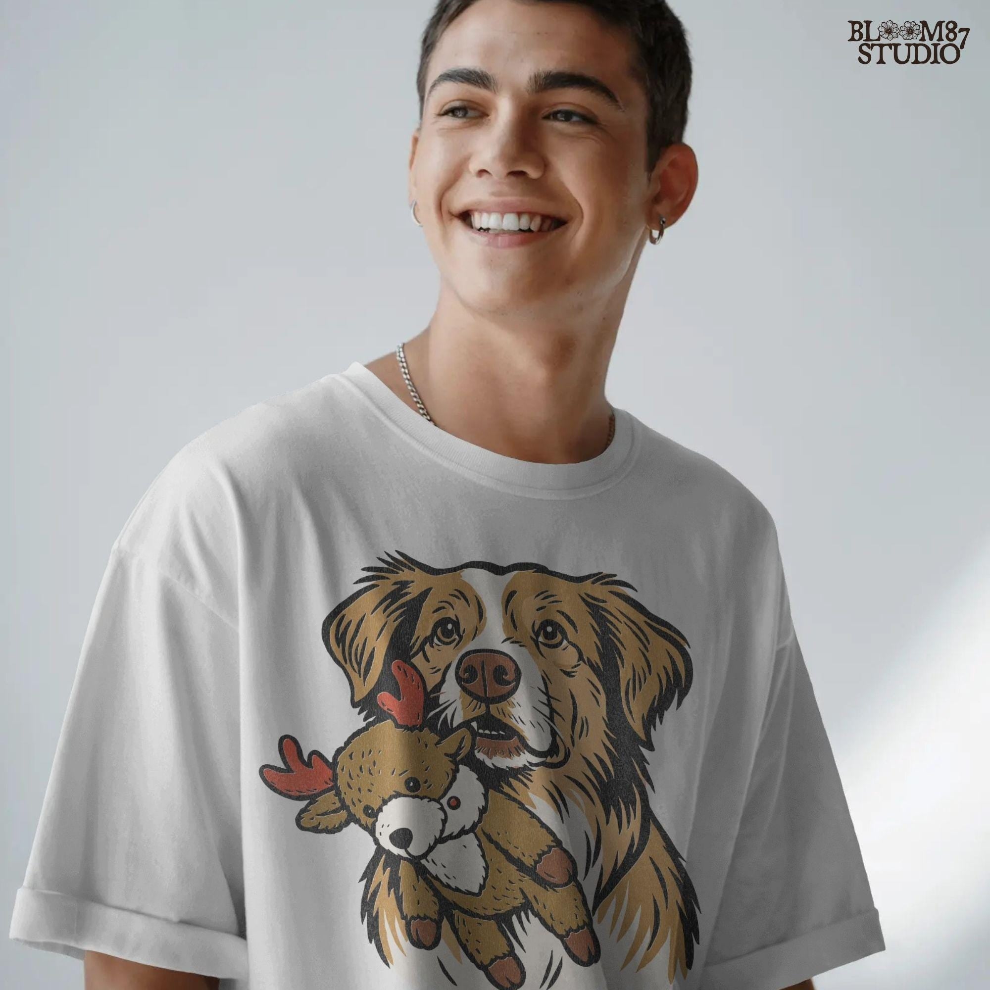 Solid Version: "Cute dog holding a plush reindeer toy, festive Christmas PNG design with holiday theme, sublimation graphic for shirts, mugs, and crafts"
Distressed Version: "Vintage distressed PNG of Christmas dog with reindeer toy, rustic sublimation artwork for holiday t-shirts, mugs, ornaments, and DIY gifts"